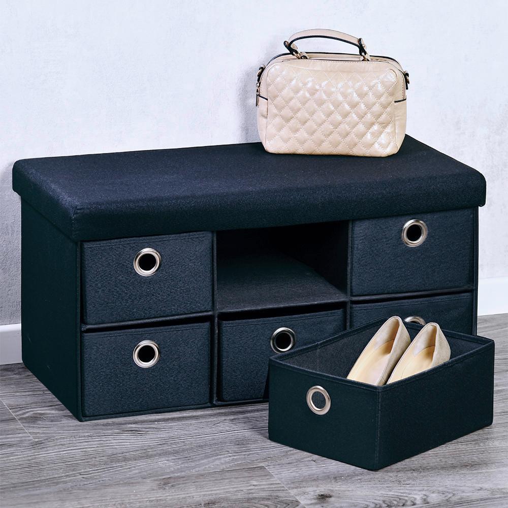 Garderobenbank Schwarz Mitaufbewahrungsboxen, B: 76 cm - Schwarz, Basics, Holzwerkstoff/Kunststoff (76/38/38cm) - Kesper