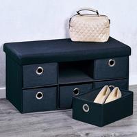 Garderobenbank Schwarz Mitaufbewahrungsboxen, B: 76 Cm - Schwarz, Basics, Holzwerkstoff/Kunststoff (76/38/38cm) - Kesper