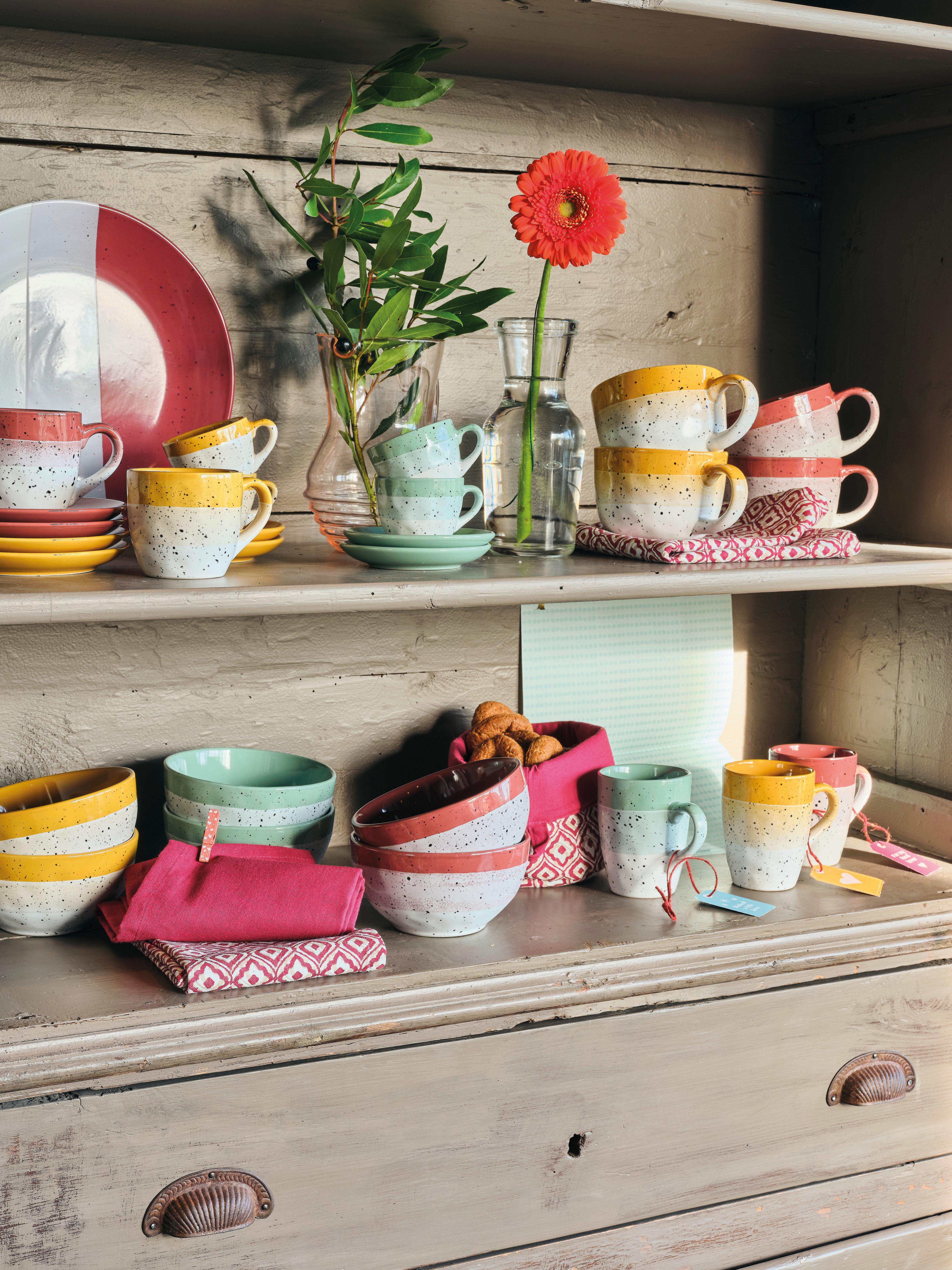 Tafelservice Layers Keramik 6 Personen Geschirr Set - Currygelb/Beere, Design, Keramik - Tognana