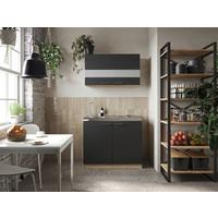 Miniküche Merle Schwarz, Eiche Dekor B: 100 cm - Eichefarben/Schwarz, Basics, Glas/Holzwerkstoff (100cm) - Respekta