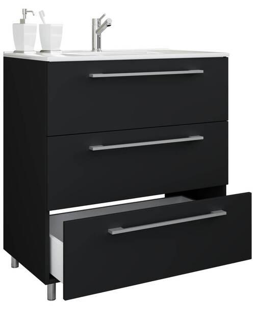 Waschtischjombi Schubo Schwarz B: 60 cm - Alufarben/Schwarz, MODERN, Keramik/Holzwerkstoff (60cm) - MID.YOU