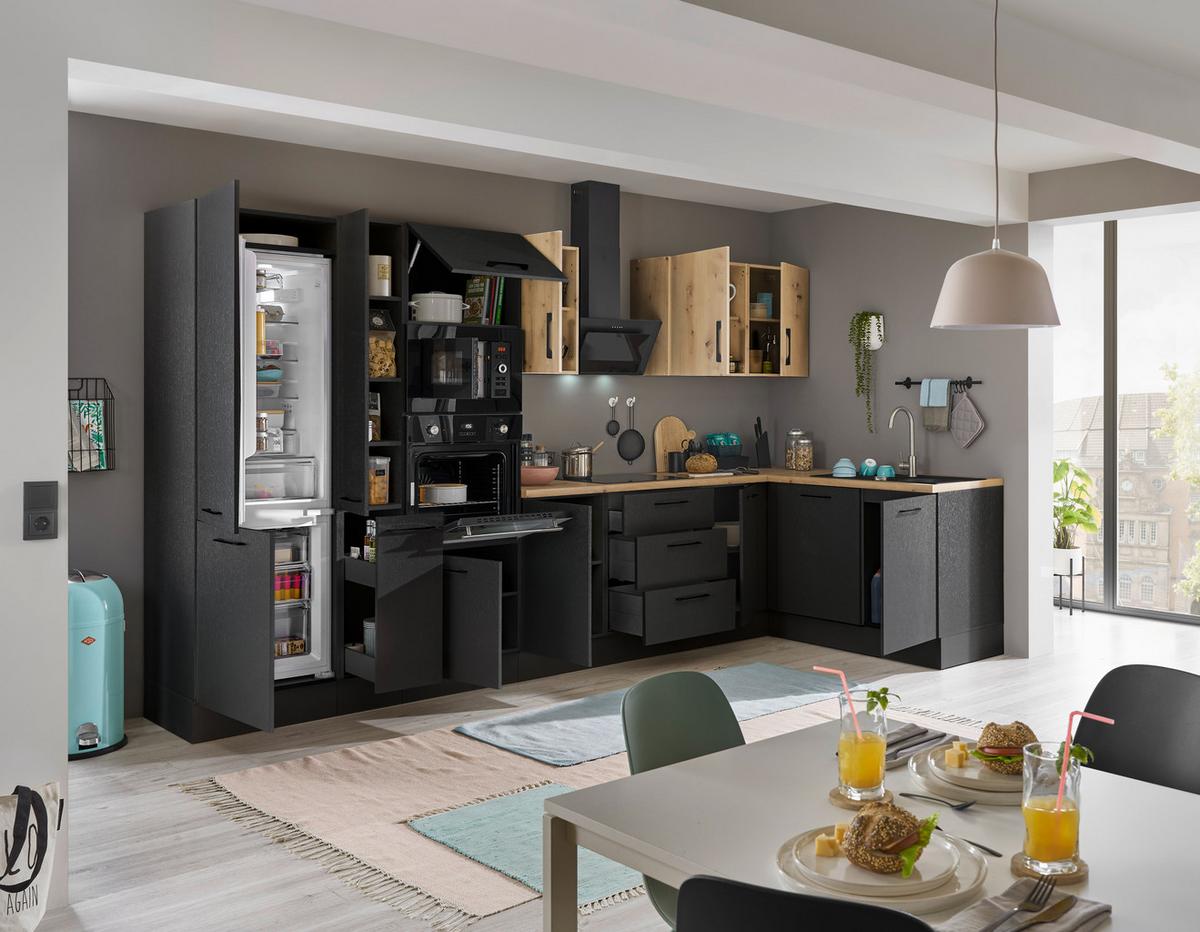 Eckküche Turin Schwarz/eiche Dekor 370x175 Cm - Schwarz/Eiche Artisan, Basics, Holzwerkstoff (370/175cm) - MID.YOU