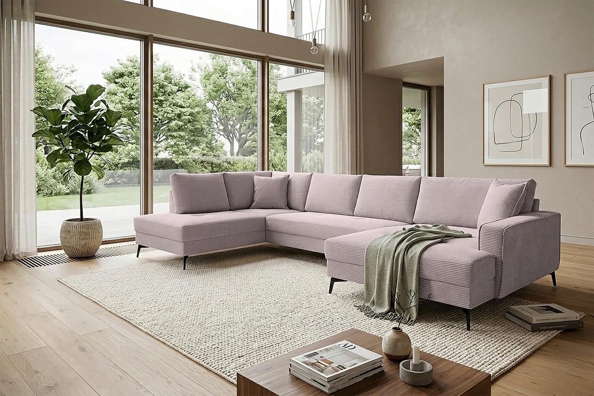 Wohnlandschaft Zero Rosa U-Form 195x362x173cm - Schwarz/Rosa, Trend, Textil (195/362/173cm)