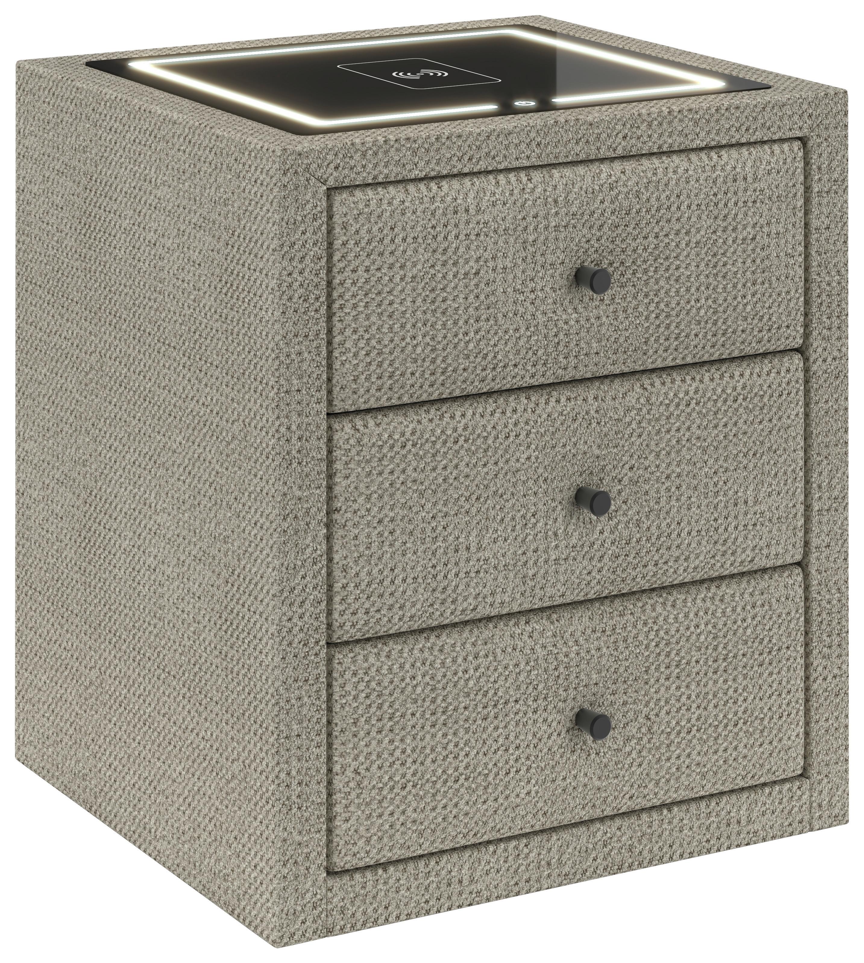 Nachtkästchen Brisbane II mit Induktionsladezone B: 49,5cm - Champagner, Trend, Glas/Holzwerkstoff (49,5/56,5/46cm) - Sembella