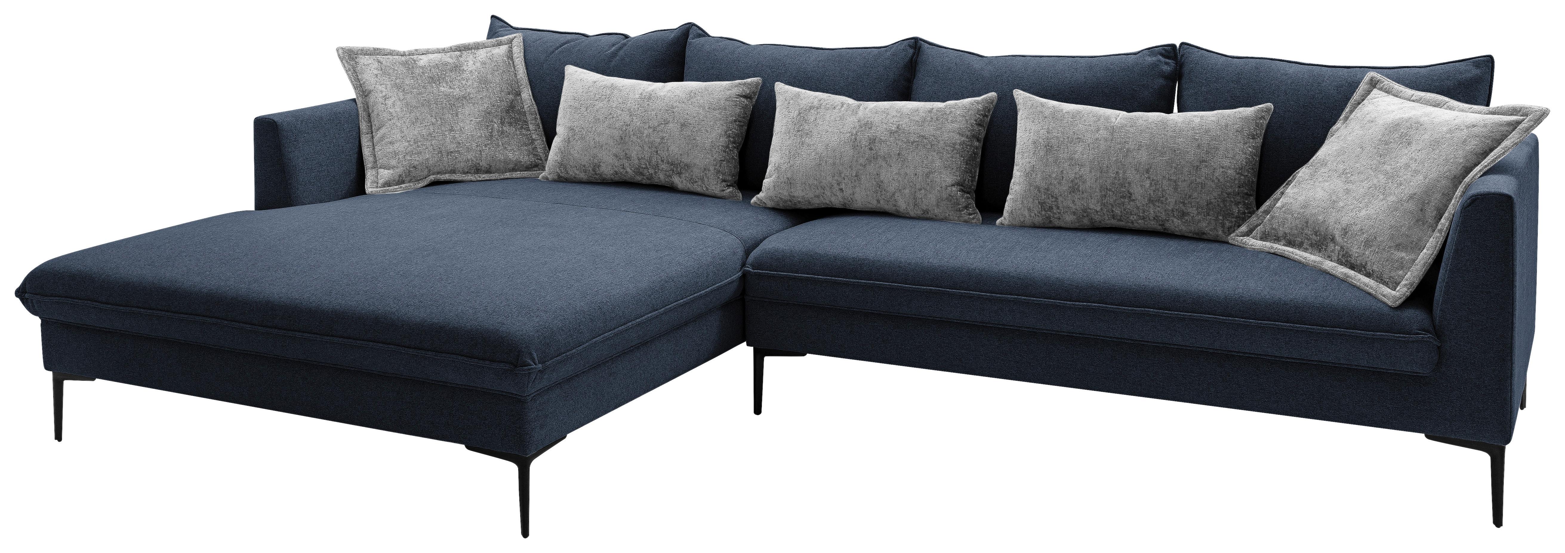 Ecksofa Piazza Dunkelblau S: 187x321cm - Dunkelgrau/Schwarz, Design, Textil (187/321cm) - Livetastic