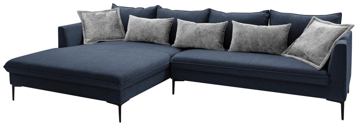 Ecksofa Piazza Dunkelblau S: 187x321cm - Dunkelgrau/Schwarz, Design, Textil (187/321cm) - Livetastic