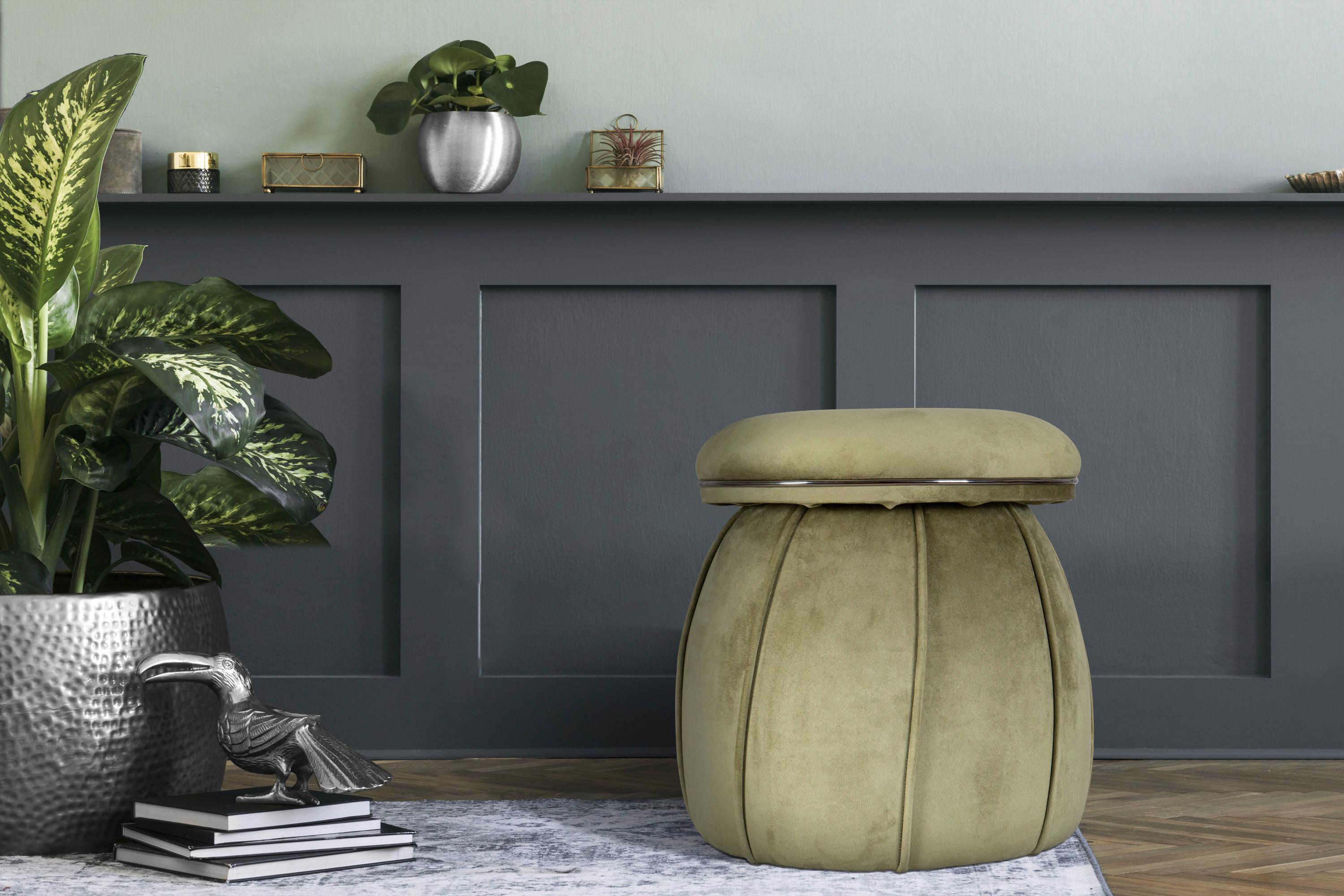 Hocker Corin 125 Grün/Graphitfarben D: 51,5 cm - Graphitfarben/Grün, Design, Textil (51,5/55cm) - Kayoom