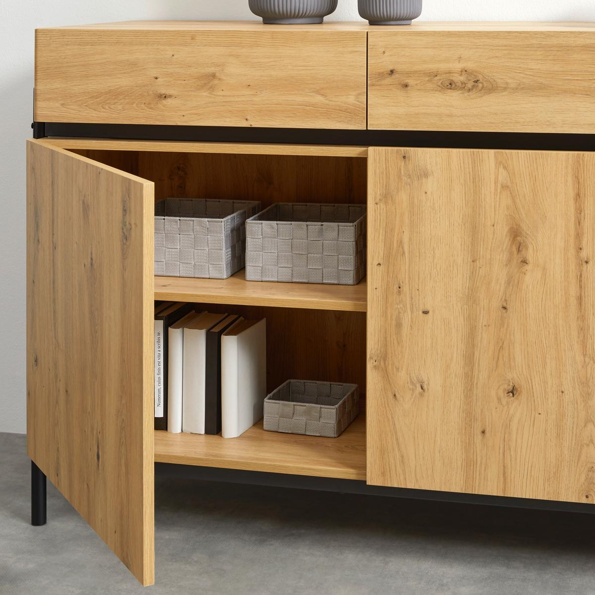 Široká komoda JASMINA barvy dubu - barvy dubu/černá, Moderní, kov/dřevo (175/90/41,5cm) - Bessagi Home