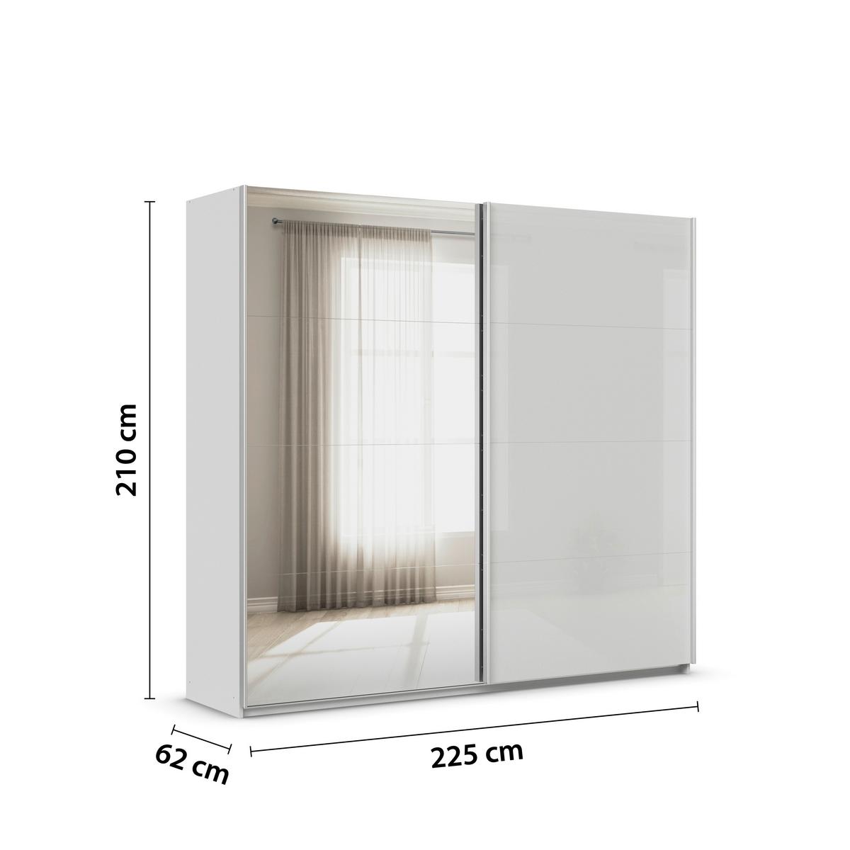 Schwebetürenschrank Feldkirch 225 Normalhöhe - Grau Hochglanz/Silberfarben, MODERN, Glas/Holzwerkstoff (225/210/62cm)