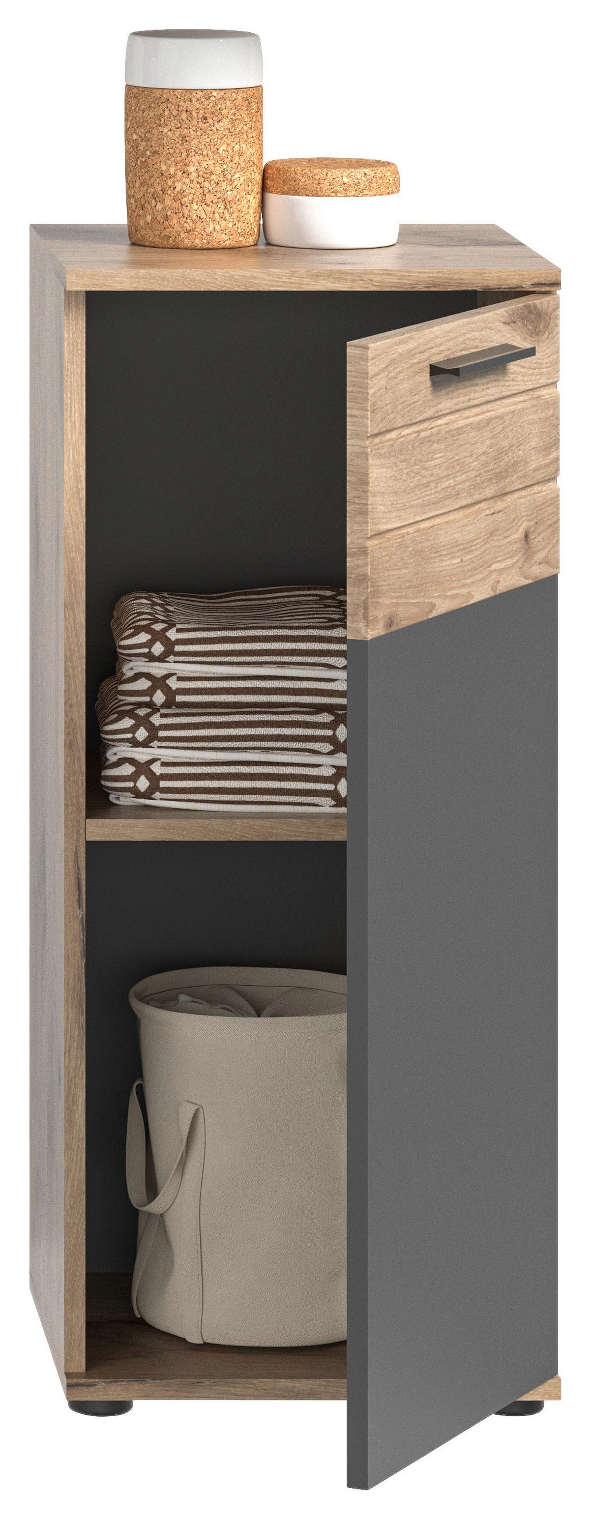 Midischrank Mason B: 37 cm Eichefarben - Eichefarben/Schwarz, MODERN, Holzwerkstoff (37/87/34cm) - MID.YOU