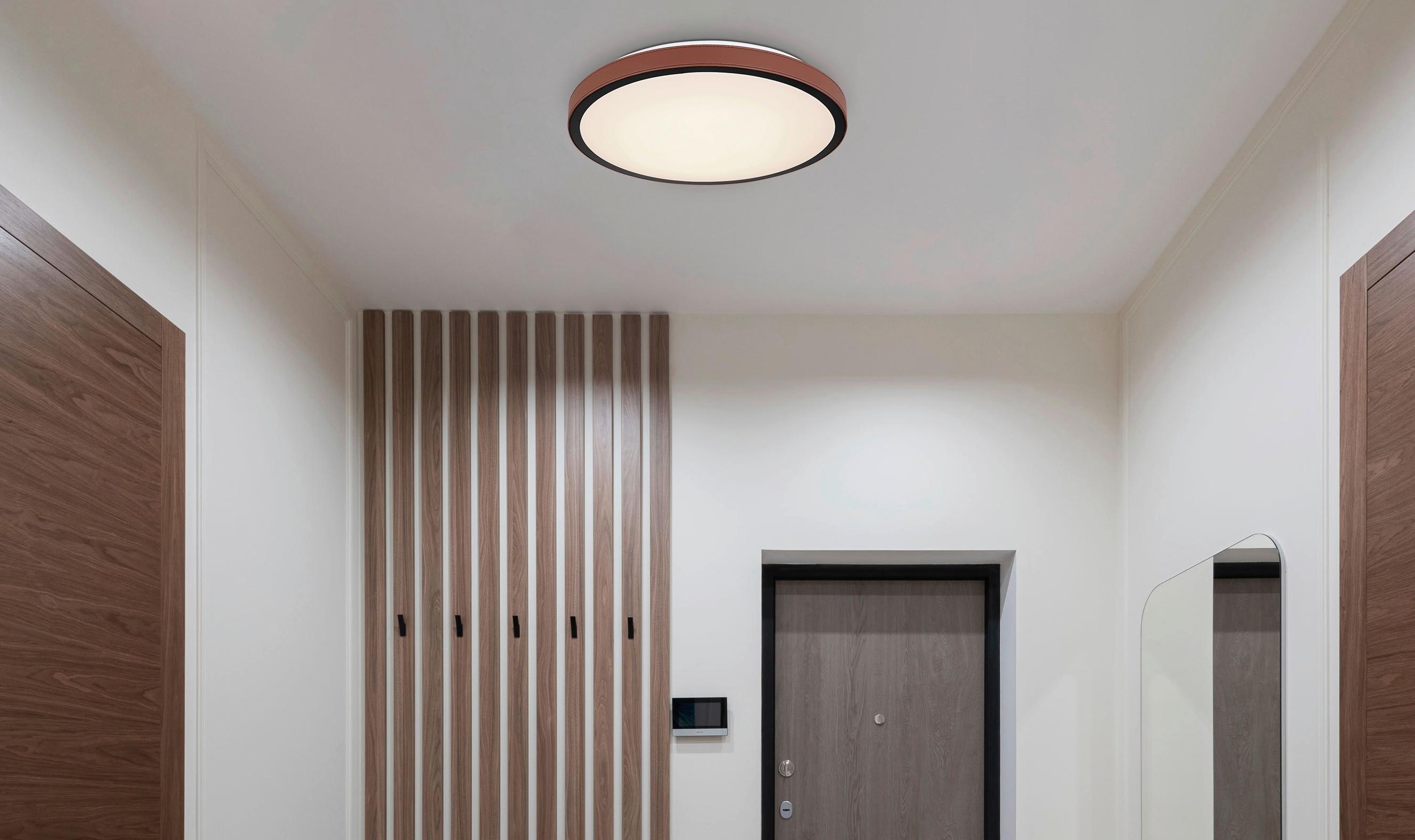 LED-Deckenleuchte Ø 42 cm mit Farbtemperaturwechsler - Dunkelbraun/Opal, KONVENTIONELL, Leder/Kunststoff (42/9,5cm) - Globo