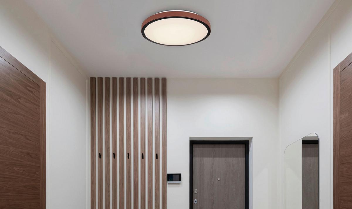 LED-Deckenleuchte Ø 42 cm mit Farbtemperaturwechsler - Dunkelbraun/Opal, KONVENTIONELL, Leder/Kunststoff (42/9,5cm) - Globo
