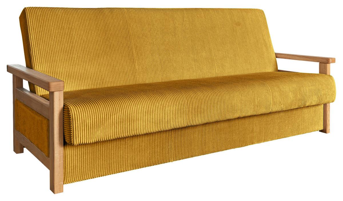 Schlafsofa Malaga Senfgelb B: 220cm - Senfgelb/Naturfarben, Design, Holz/Textil (220/90/90cm) - P & B