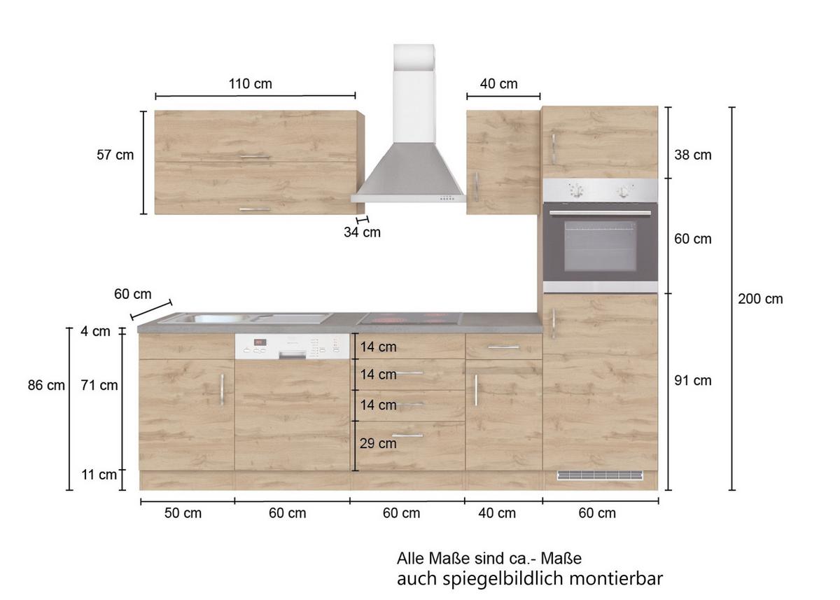Küchenzeile Sorrento Mit Geräten B: 270 cm Anthrazit - Anthrazit/Eiche Wotan, MODERN, Holzwerkstoff (270cm) - Held