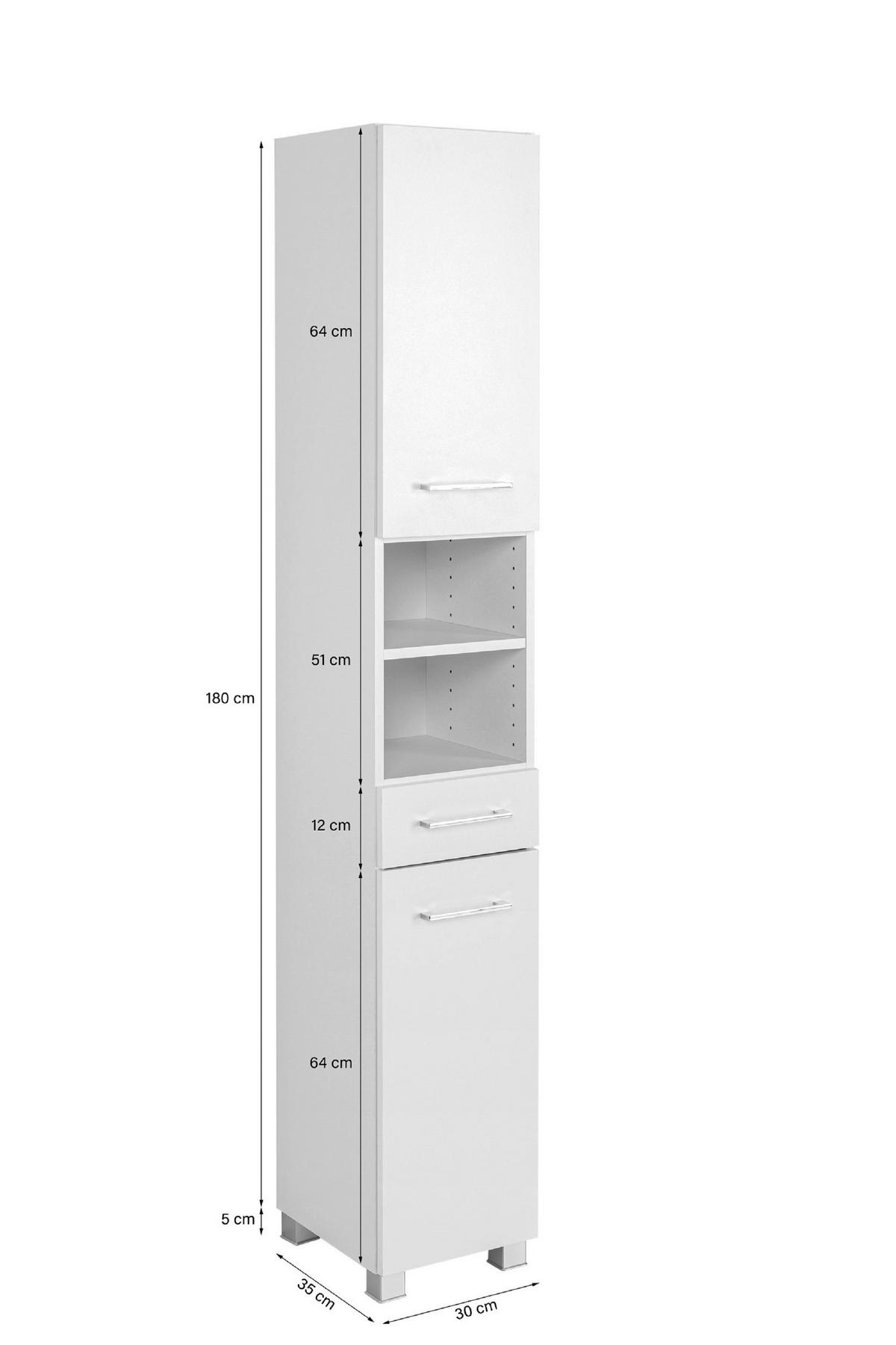 Badezimmer Hochschrank Paris 30/X80 cm Weiß - Silberfarben/Weiß, MODERN, Holzwerkstoff (30/180/35cm) - Held