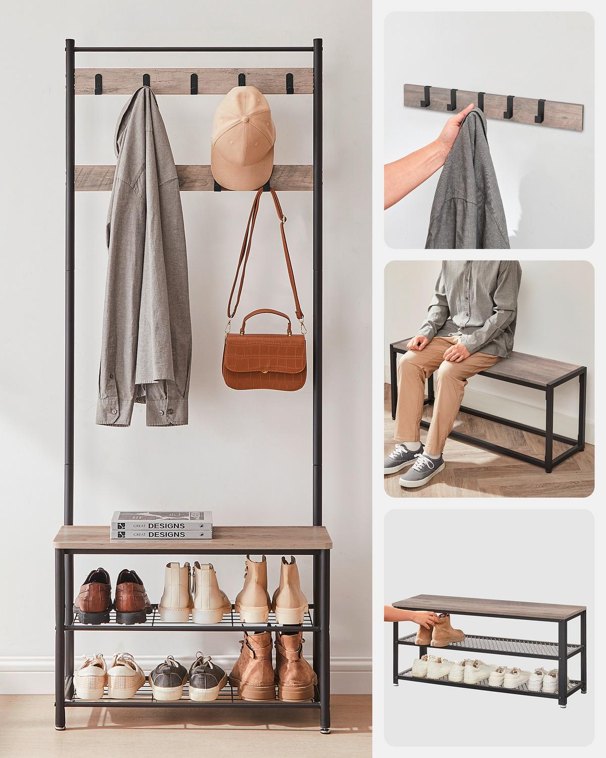 ŠATNA GRAU - šedá/černá, Trend, kov/kompozitní dřevo (70/175/32cm) - Boxxx