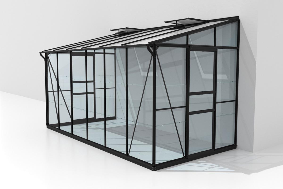 Anlehn-gewächshausbausatz Ida 7800 Esg/hkp, Schwarz - Schwarz, Basics, Glas/Kunststoff (386,5/220,8/201,4cm)