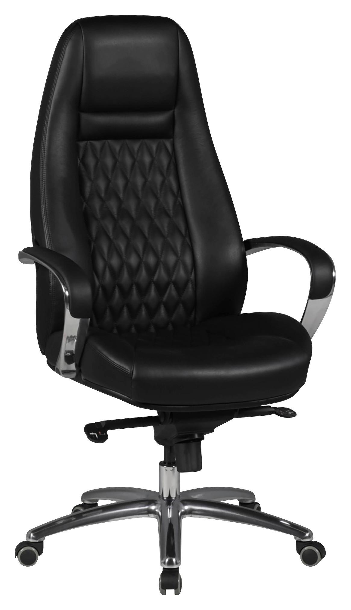Kancelárske kreslo Austin z pravej kože - čierna/hliníková, Modern, kov/koža (68/130/68cm) - MID.YOU
