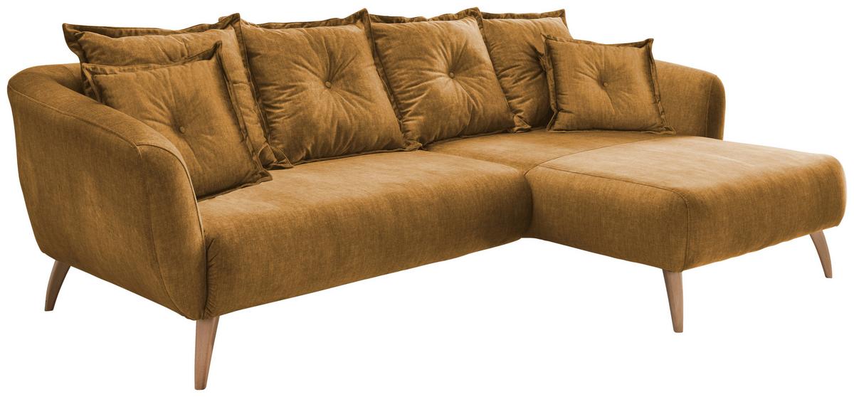 Ecksofa Baggio Gelb S: 277/162 cm - Gelb/Buchefarben, MODERN, Holz/Textil (277/162cm) - Livetastic