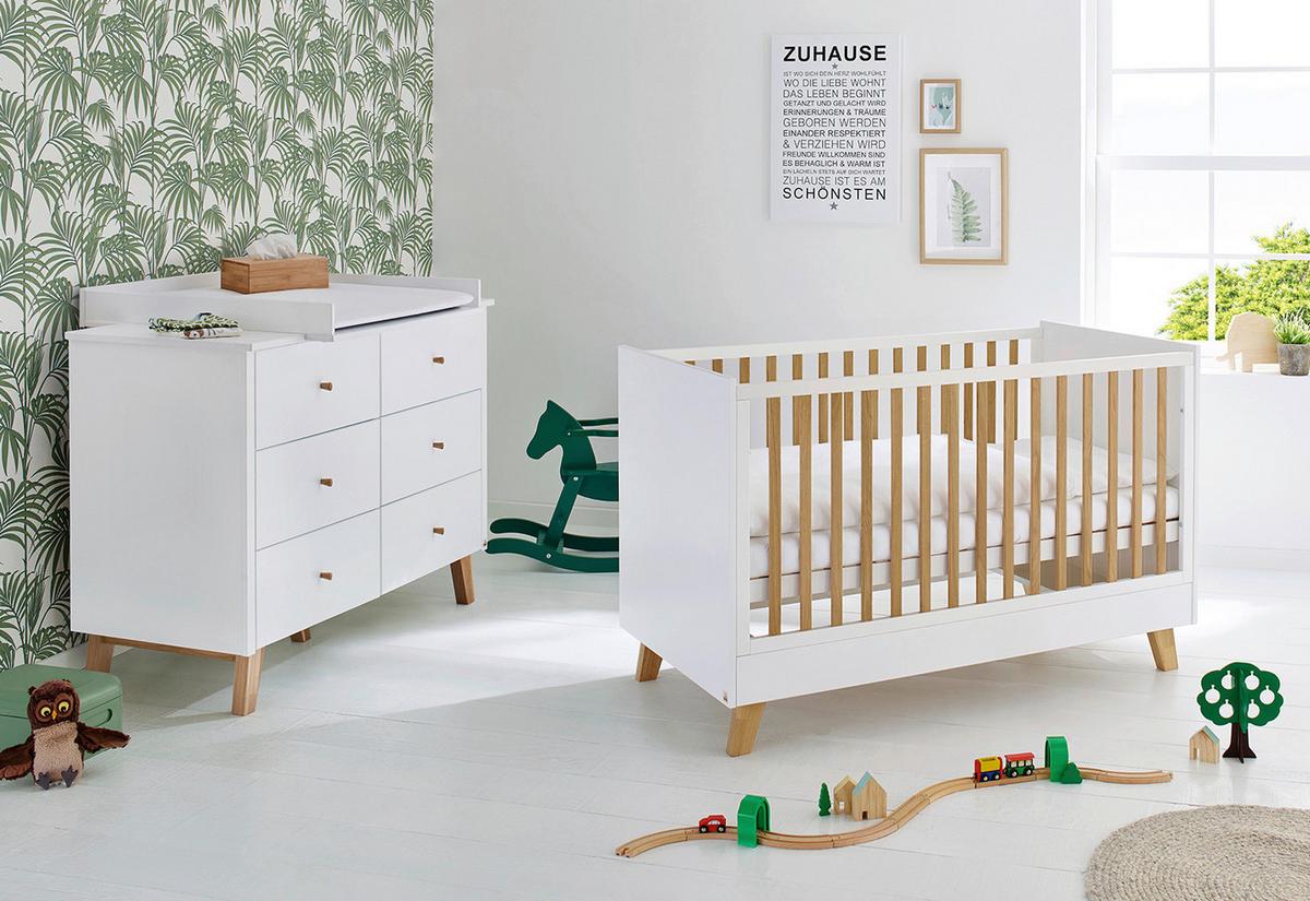 Babyzimmer Kinderzimmer-Set 'pan' - Eichefarben/Weiß, Design, Holzwerkstoff - Pinolino