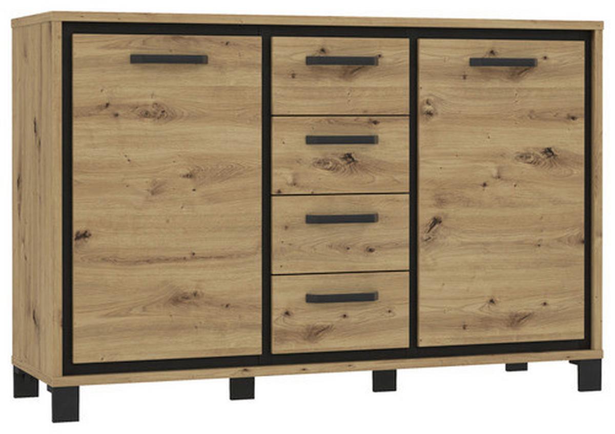 Kommode B 138,4 Cm Trondheim, Eiche Dekor/schwarz - Eichefarben/Schwarz, MODERN, Holzwerkstoff/Kunststoff (138,4/91,2/41,5cm) - MID.YOU