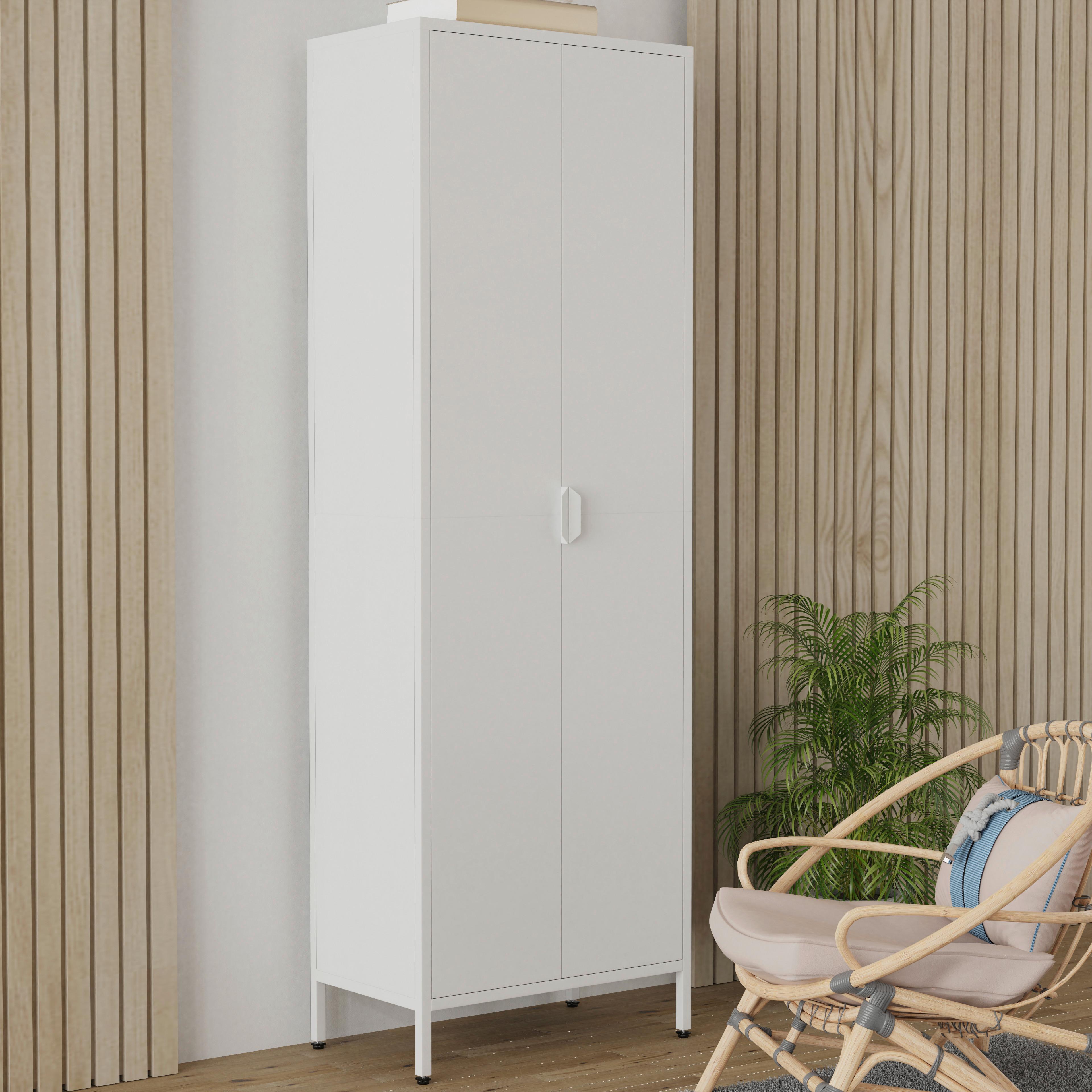 Drehtürenschrank Flokas Weiß B: 60 cm - Weiß, Design, Metall (60/180/35cm) - MID.YOU