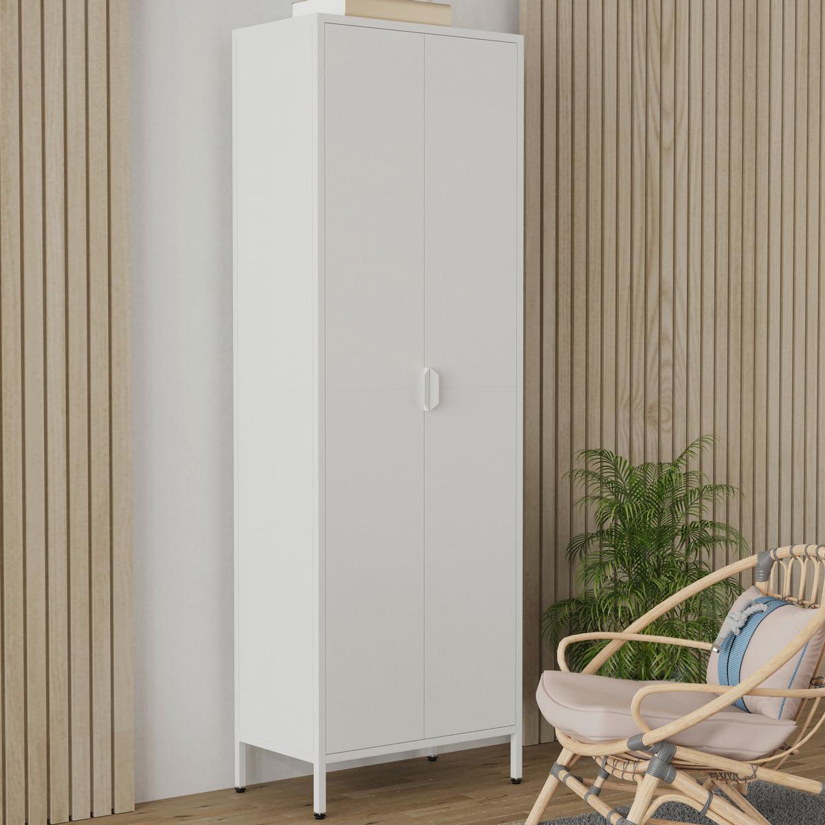 Drehtürenschrank Flokas Weiß B: 60 cm - Weiß, Design, Metall (60/180/35cm) - MID.YOU