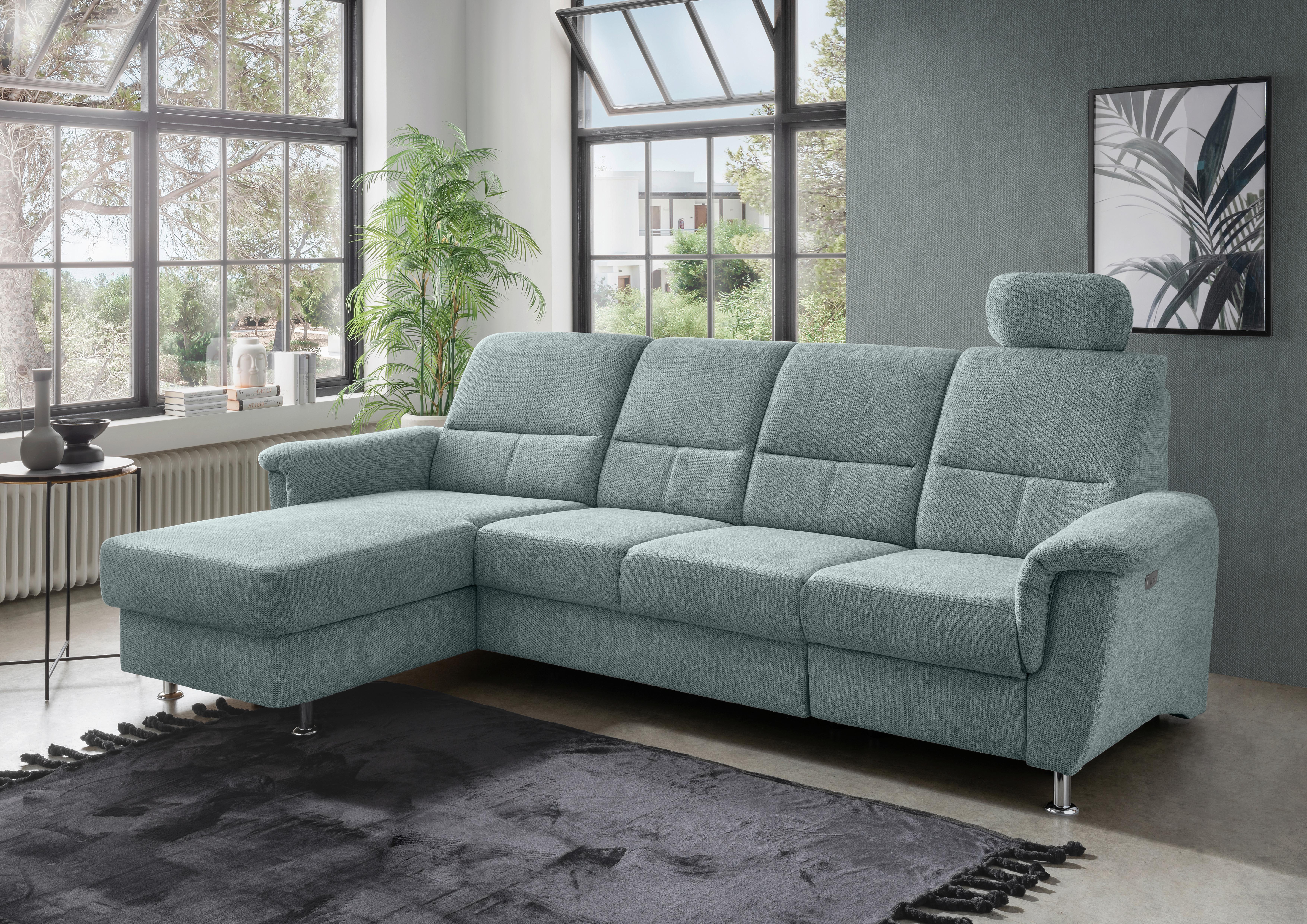 Ecksofa mit Relaxfunktion Parole Blau Chenille - Chromfarben/Blau, KONVENTIONELL, Textil (165/292cm) - Livetastic