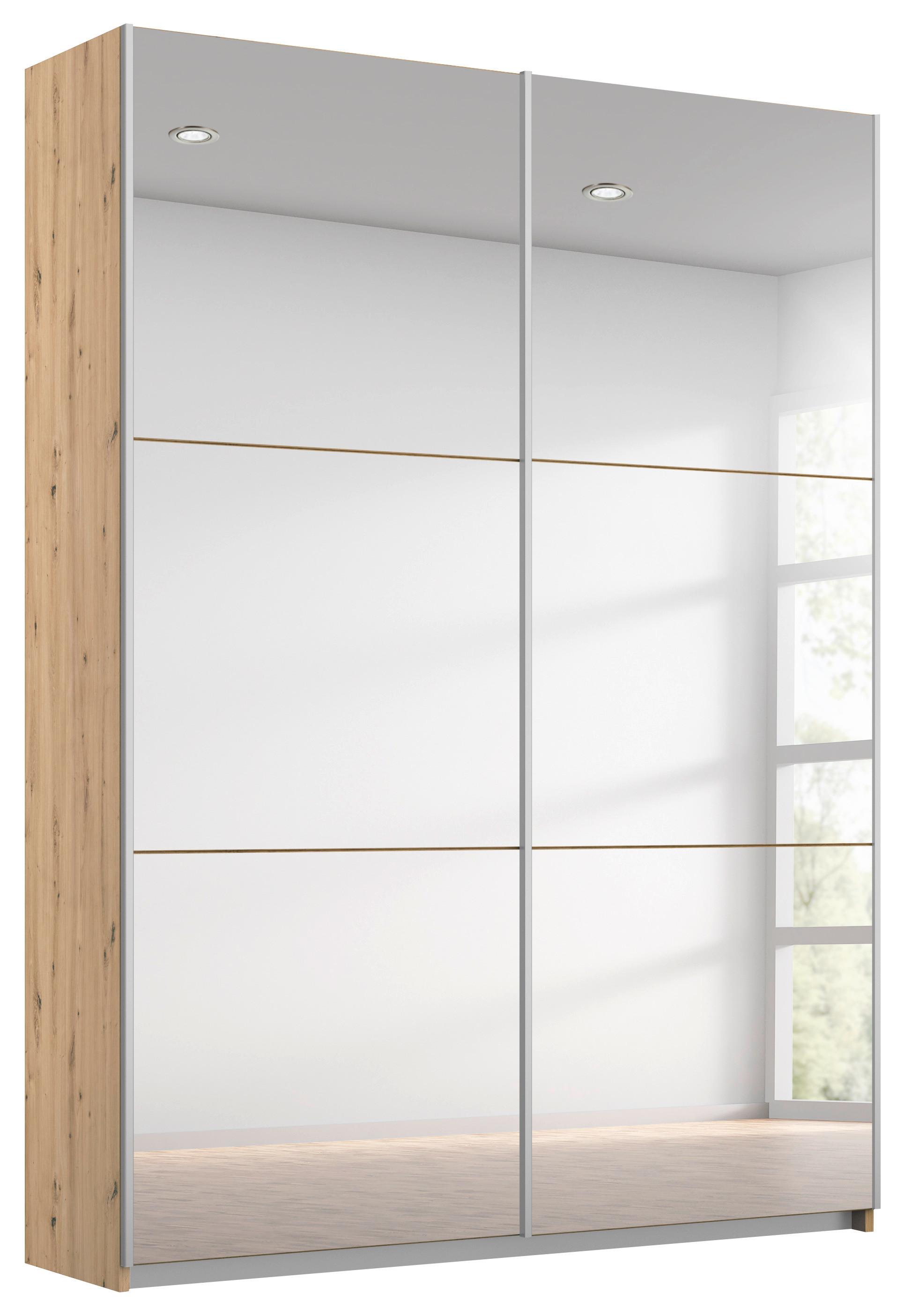 Schwebetürenschrank mit Spiegel 131cm Reflect, Eiche - Silberfarben/Eiche Artisan, MODERN, Glas/Holzwerkstoff (131/210/59cm)
