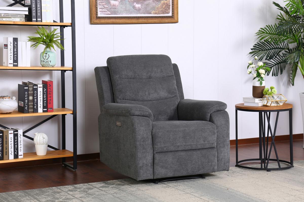 Relaxační křeslo MANSCHESTER, šedá - šedá/černá, Konvenční, textil/plast (92/102/93cm) - Based