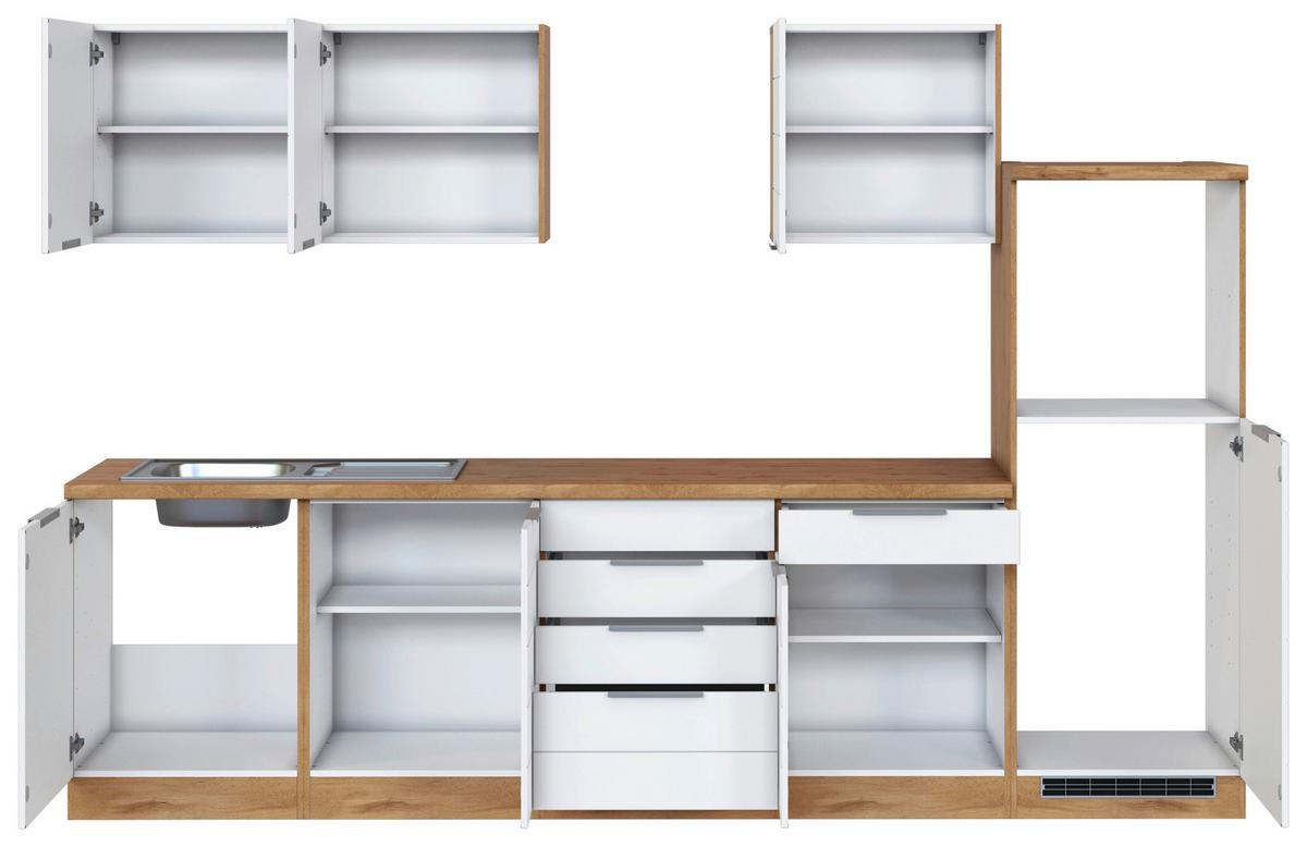 Küchenzeile Florenz ohne Geräte 300 cm Weiß/Eichef. - Eiche Wotan/Weiß, Design, Holzwerkstoff (300cm) - Held