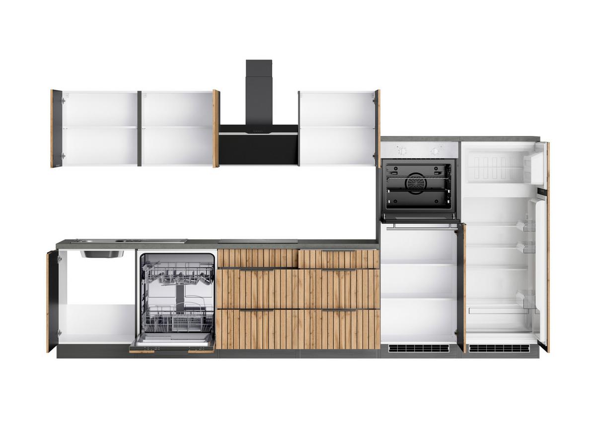 Küchenblock Liverpool Graphit/eiche Dekor B: 360 Cm - Schieferfarben/Eiche Wotan, Basics, Holzwerkstoff (360cm) - Held