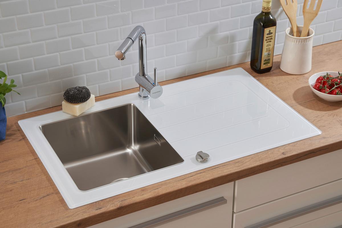 Spüle Respekta Edelstahl Bxt: 86x50 cm - Weiß, Trend, Glas/Metall (86/21/50cm) - Respekta