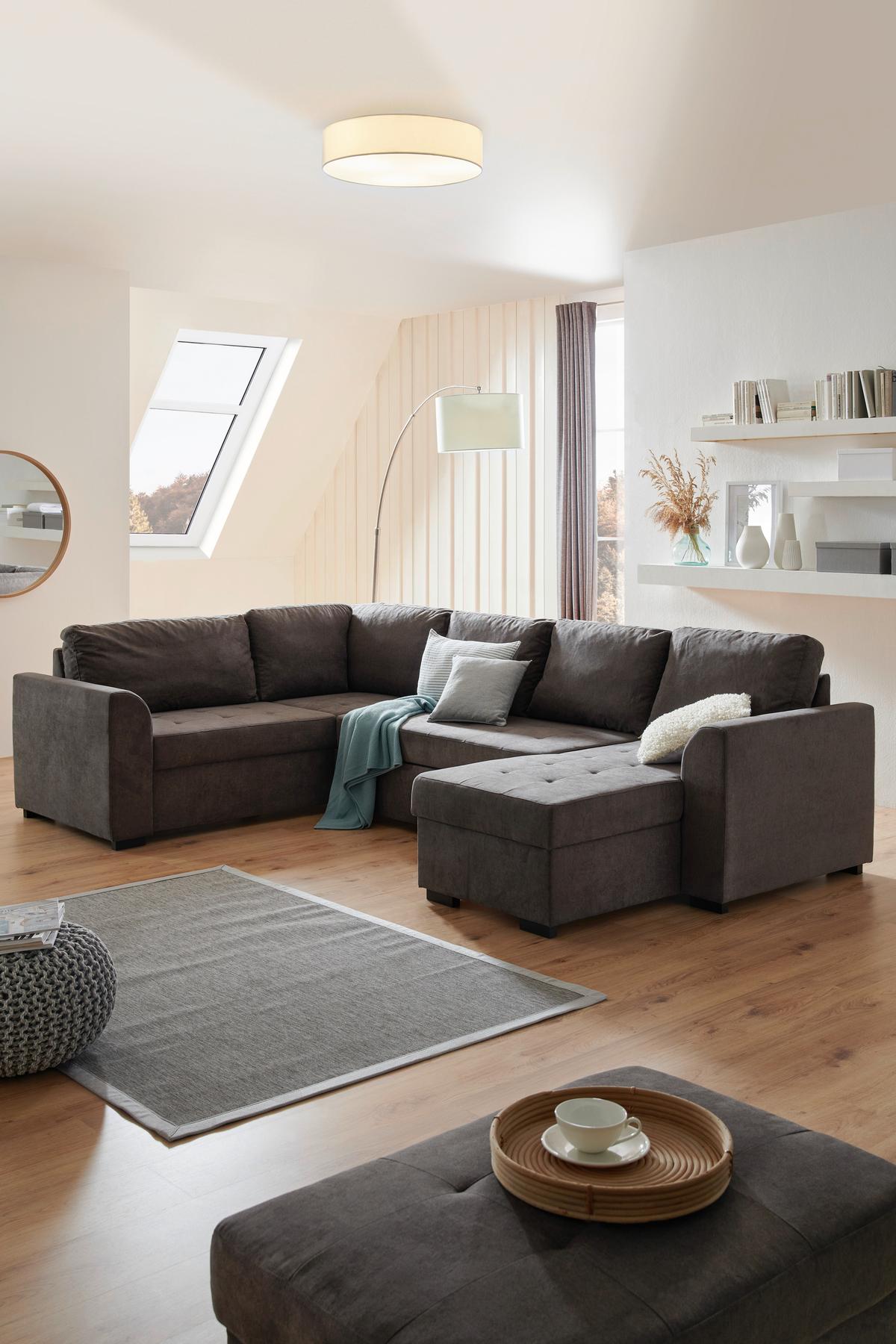Rozkládací sedací souprava Reno U, barva petrolej - petrolej/černá, Design, textil/plast (205/311/160cm) - Xora