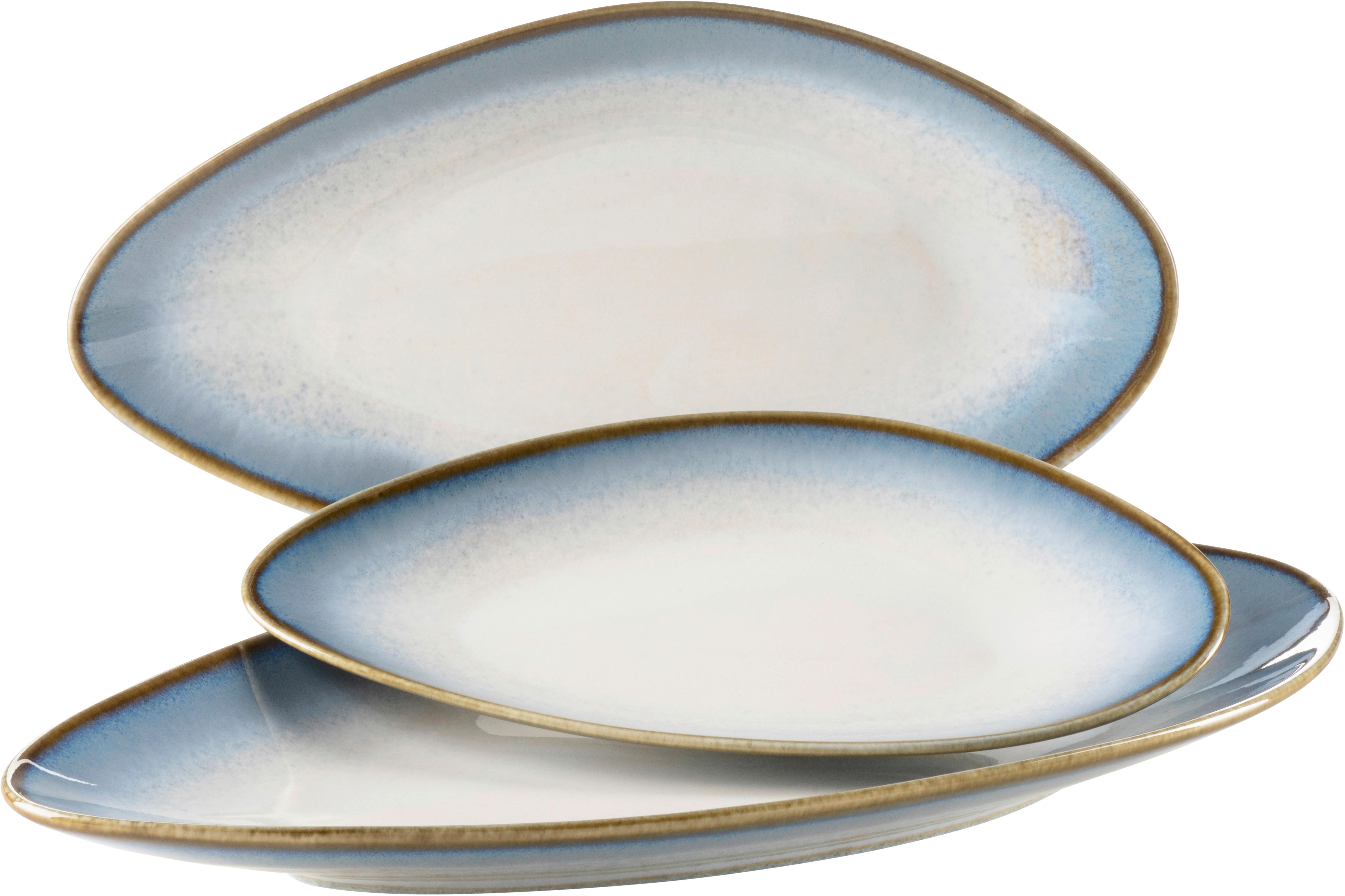 Servierplatte Aus Steinzeug La Sinfonia 3--Teilig. Oval - Weiß/Hellblau, Basics, Keramik (36,5/12,5/21,5cm) - Mäser