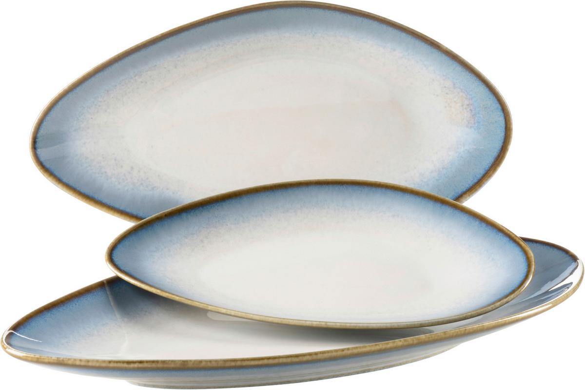 Servierplatte Aus Steinzeug La Sinfonia 3--Teilig. Oval - Weiß/Hellblau, Basics, Keramik (36,5/12,5/21,5cm) - Mäser