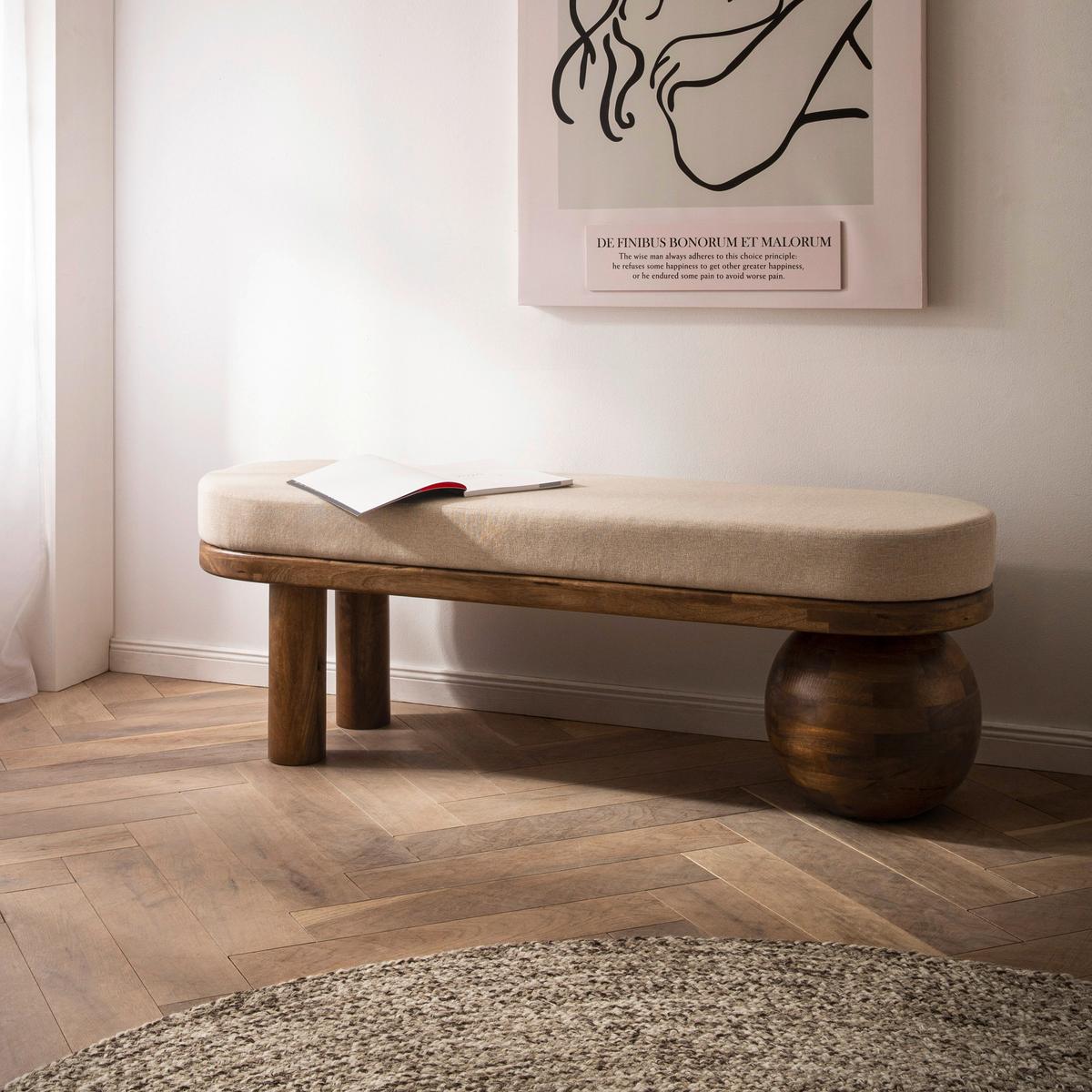 Sitzbank Beige B: 140 cm - Beige/Braun, Design, Textil (140/47/40cm) - Livetastic