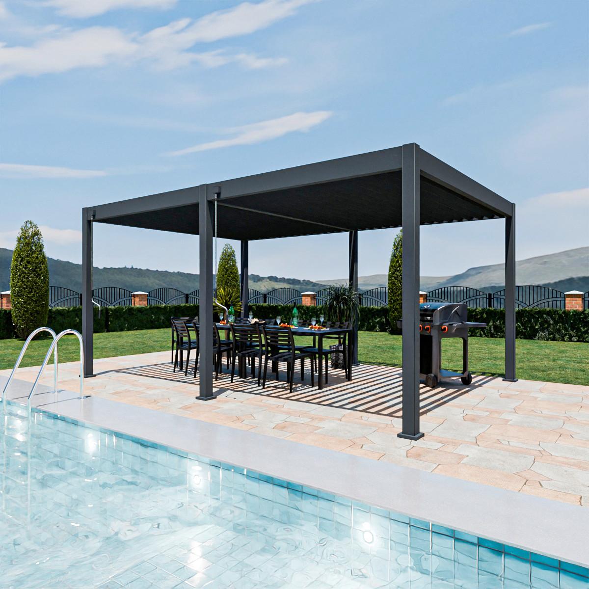 Pergola 360x530 cm Weiß, Wetterbeständig - Graphitfarben, Basics, Metall (360/530/255cm)
