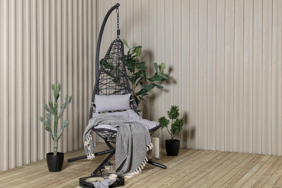 Hängesessel +gestell Edinburgh Mit Sitz- Und Rückenkissen - Schwarz/Grau, KONVENTIONELL, Kunststoff (132/205/130cm) - Gardenson