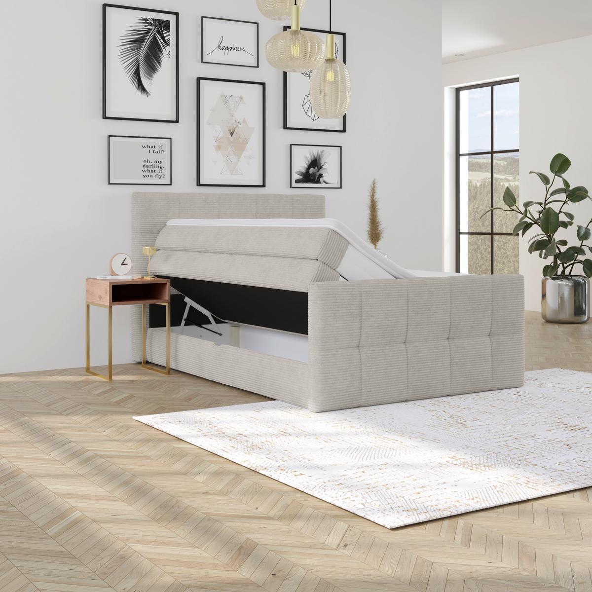 Boxspringbett Mit Topper Und Bettkasten 140x200 Medino - Beige, KONVENTIONELL, Holz/Holzwerkstoff (140/200cm) - Luca Bessoni