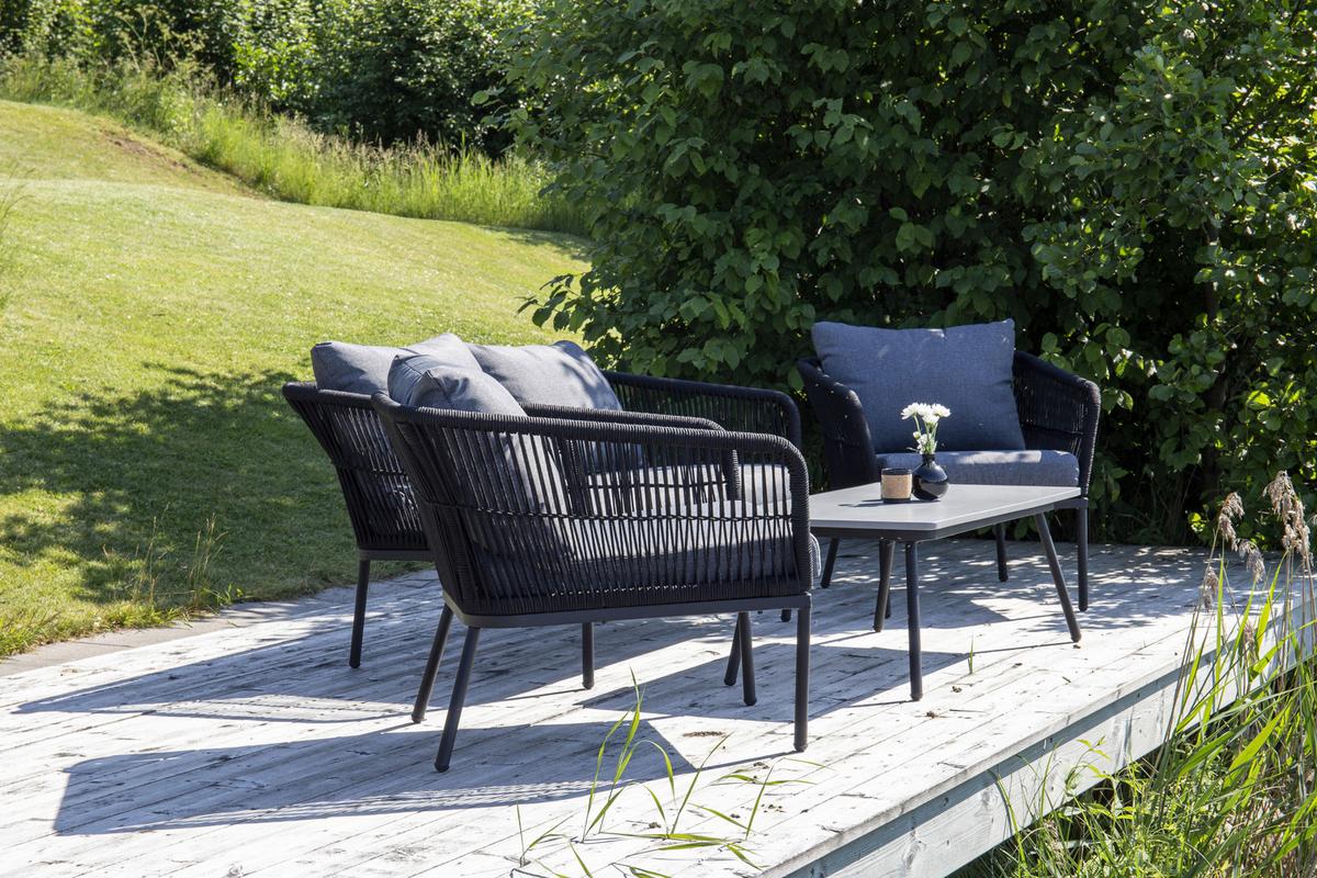 Loungegarnitur 4-Tlg. Lindos aus Aluminium mit Kissen - Schwarz/Grau, KONVENTIONELL, Kunststoff/Textil (134/69/80cm) - Gardenson
