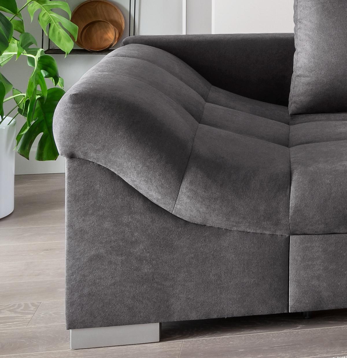 Eckschlafsofa Alvito Anthrazit S: 298/202 cm - Anthrazit/Silberfarben, Design, Textil (298/202cm) - MID.YOU