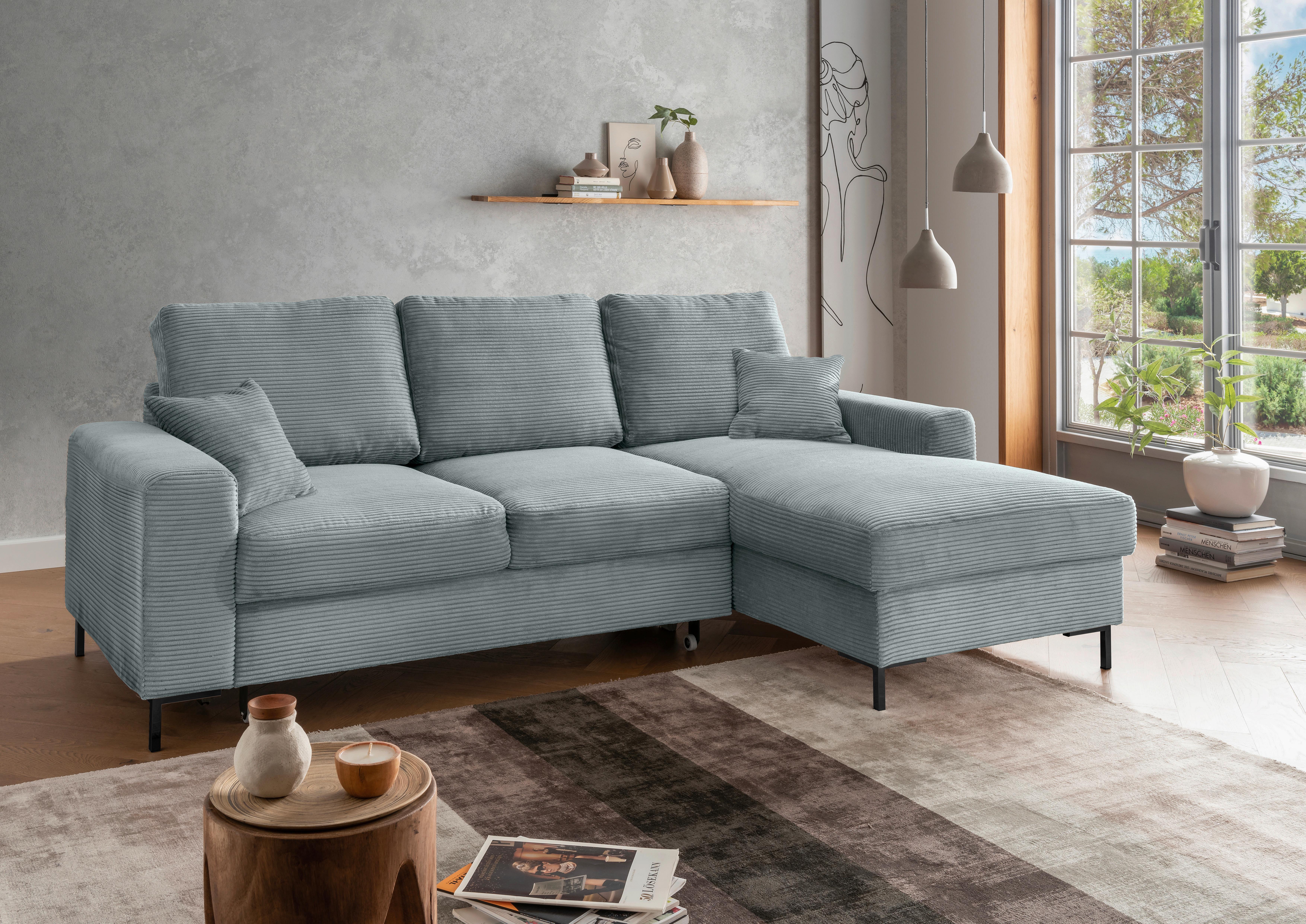 Eckschlafsofa Zona, Hellblau S: 237x143 Cm - Schwarz/Hellblau, KONVENTIONELL, Textil (237/143cm) - Livetastic