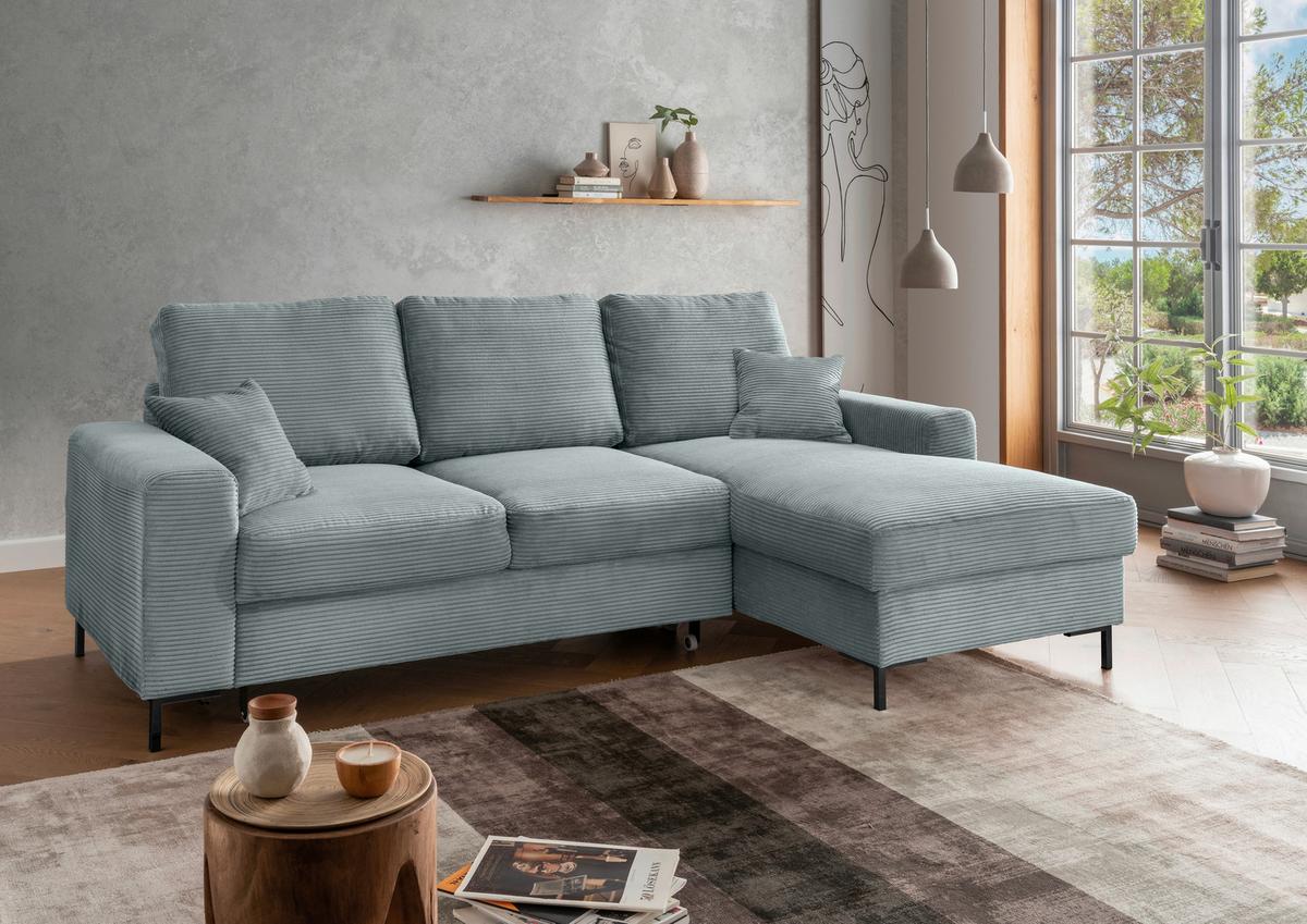 Eckschlafsofa Zona, Hellblau S: 237x143 Cm - Schwarz/Hellblau, KONVENTIONELL, Textil (237/143cm) - Livetastic