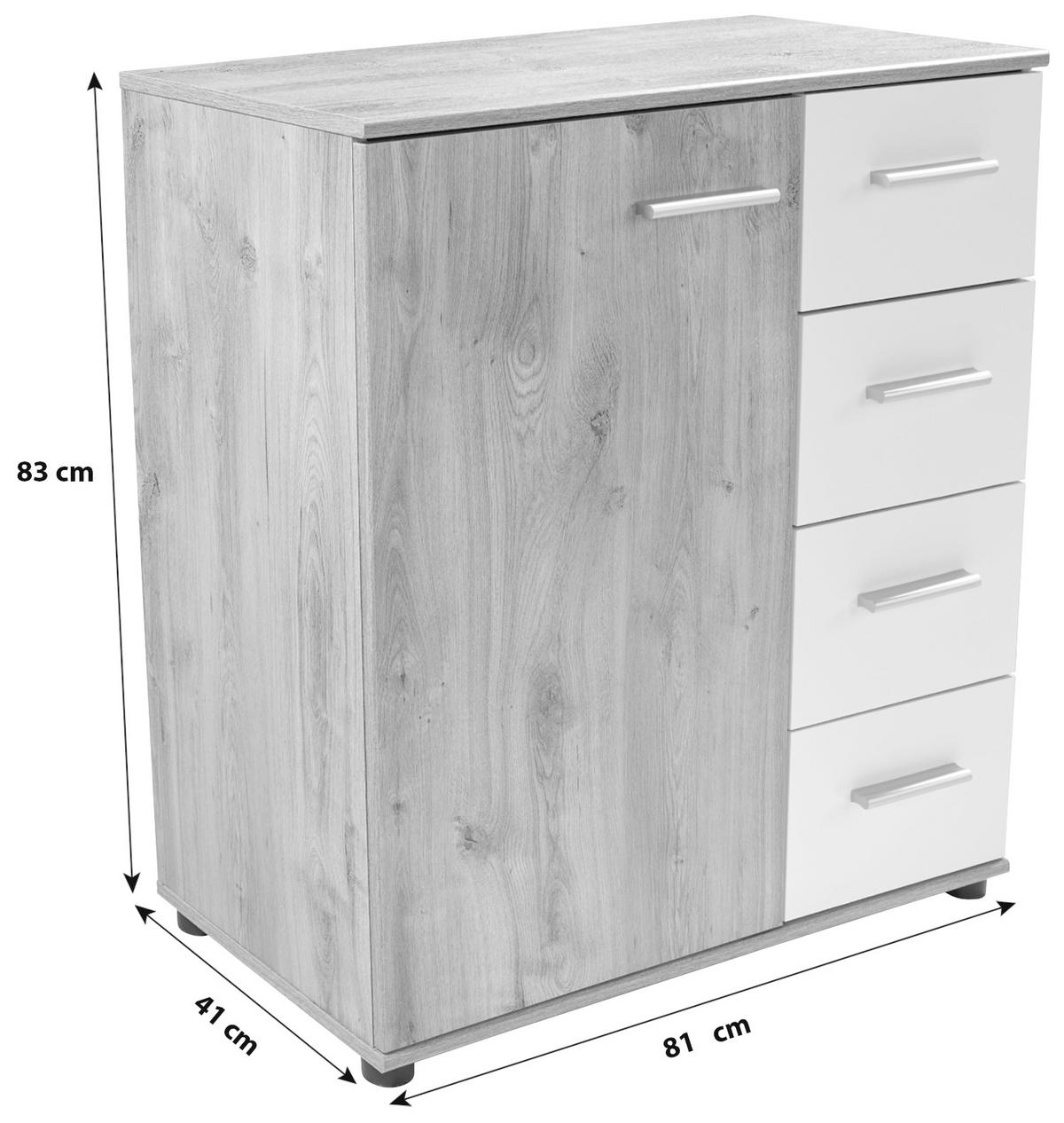 Kommode B 81cm Katrin Alpinweiß/ Balkeneiche Dekor - Eichefarben/Weiß, KONVENTIONELL, Holzwerkstoff (81/83/41cm)