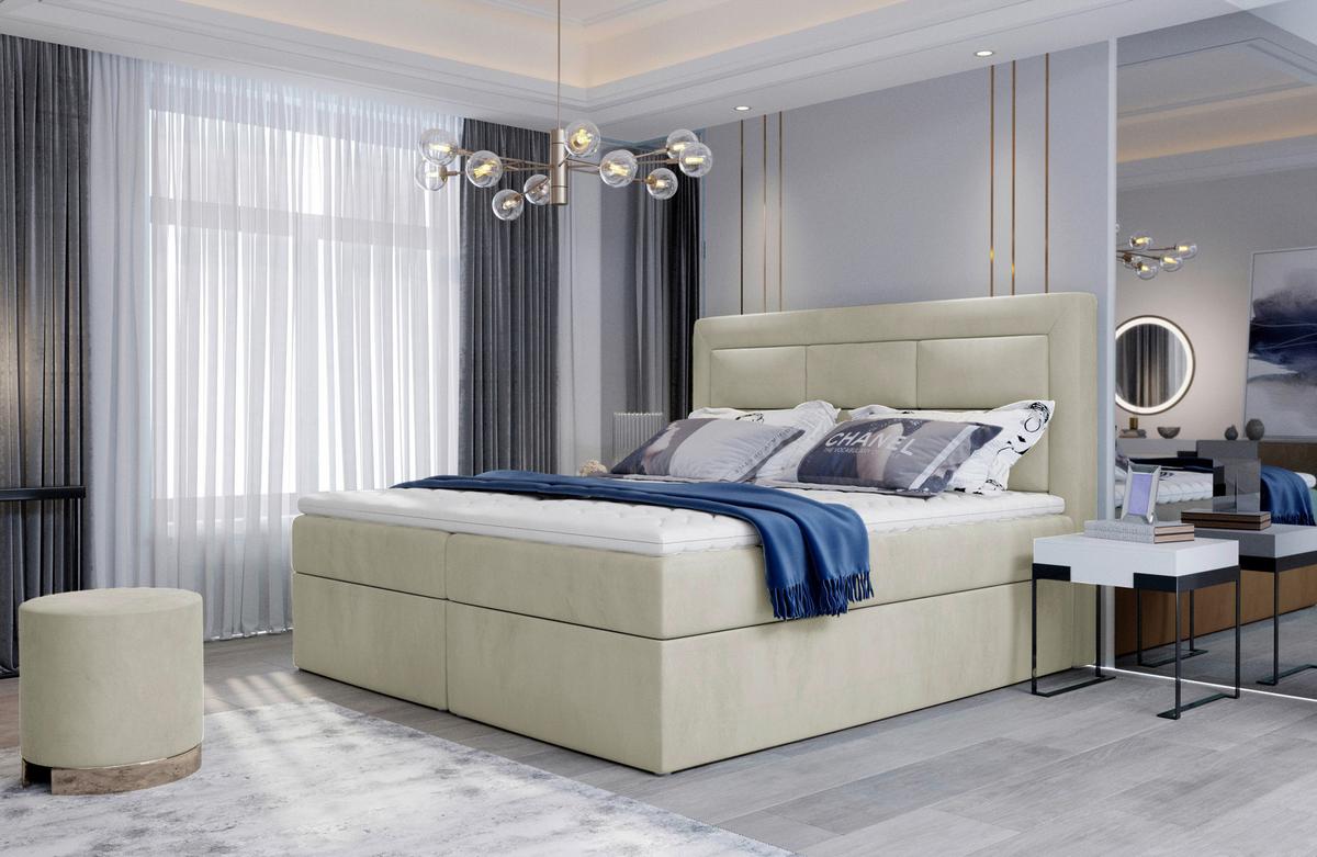 Boxbett Vivre Creme Lf: 180x200 cm - Silberfarben/Creme, MODERN, Holz/Textil (180/200cm) - MID.YOU