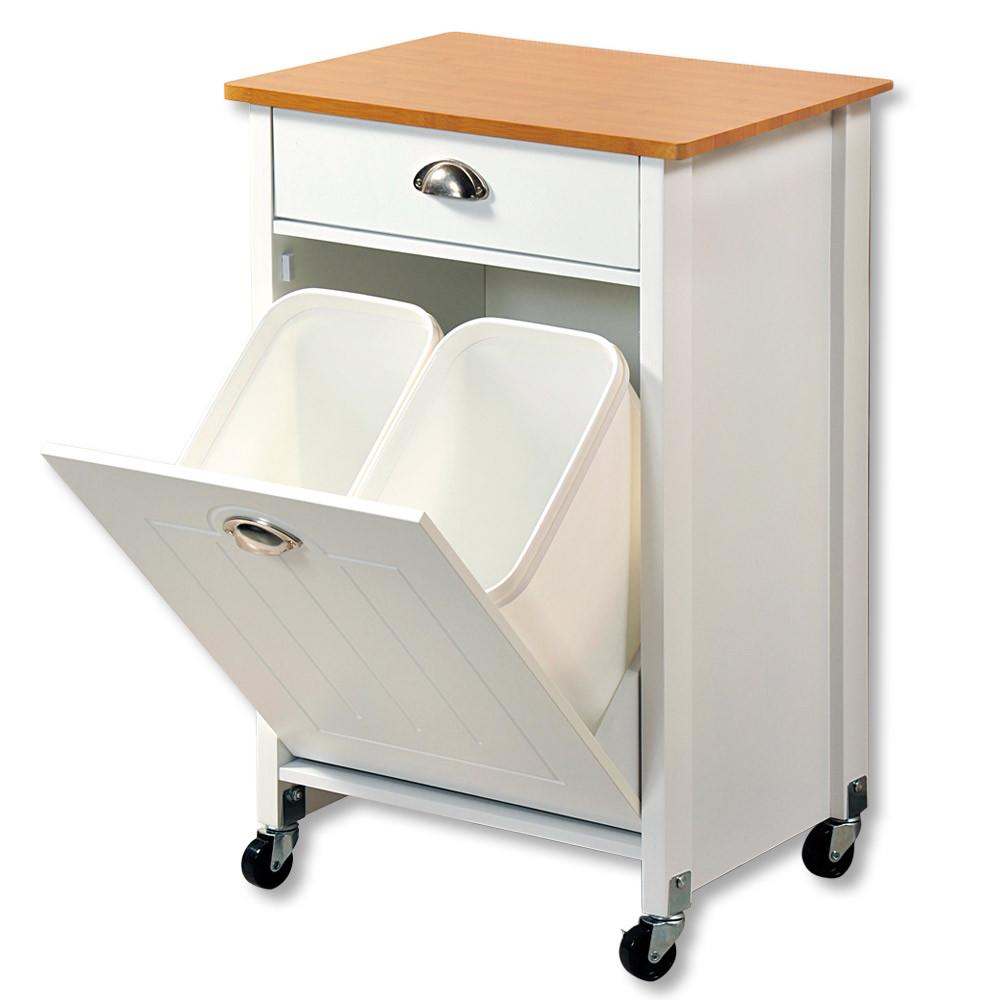 Servierwagen Holz Dekor /Weiß mit Lade + Abfalleimer - Erlefarben/Weiß, MODERN, Holzwerkstoff/Kunststoff (50/79cm) - Kesper