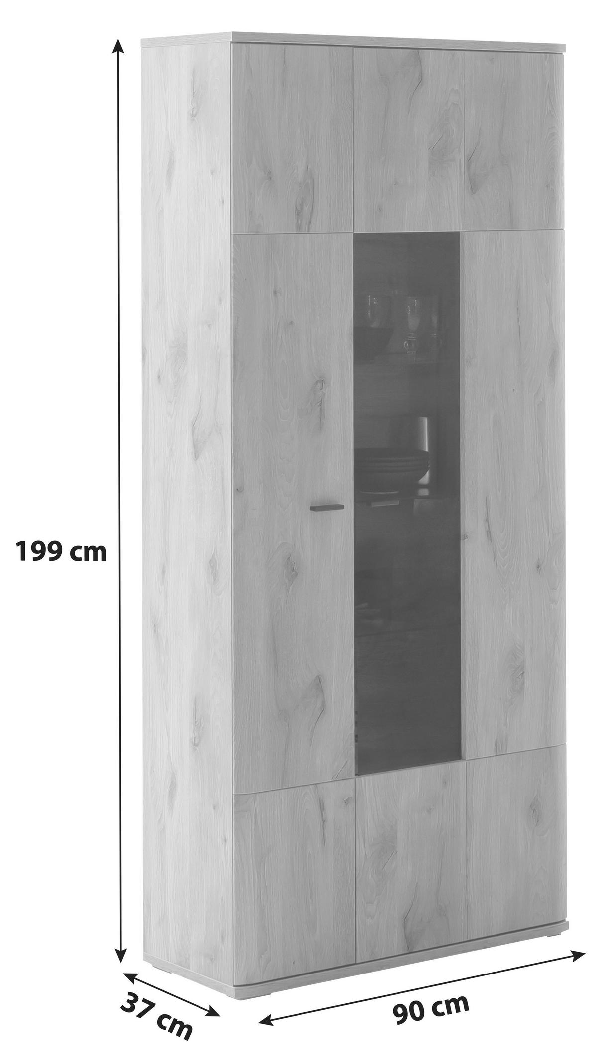 Vitrine Prato Eichefarben B: 90 cm - Eichefarben, Design, Glas/Holzwerkstoff (90/199/37cm) - MID.YOU