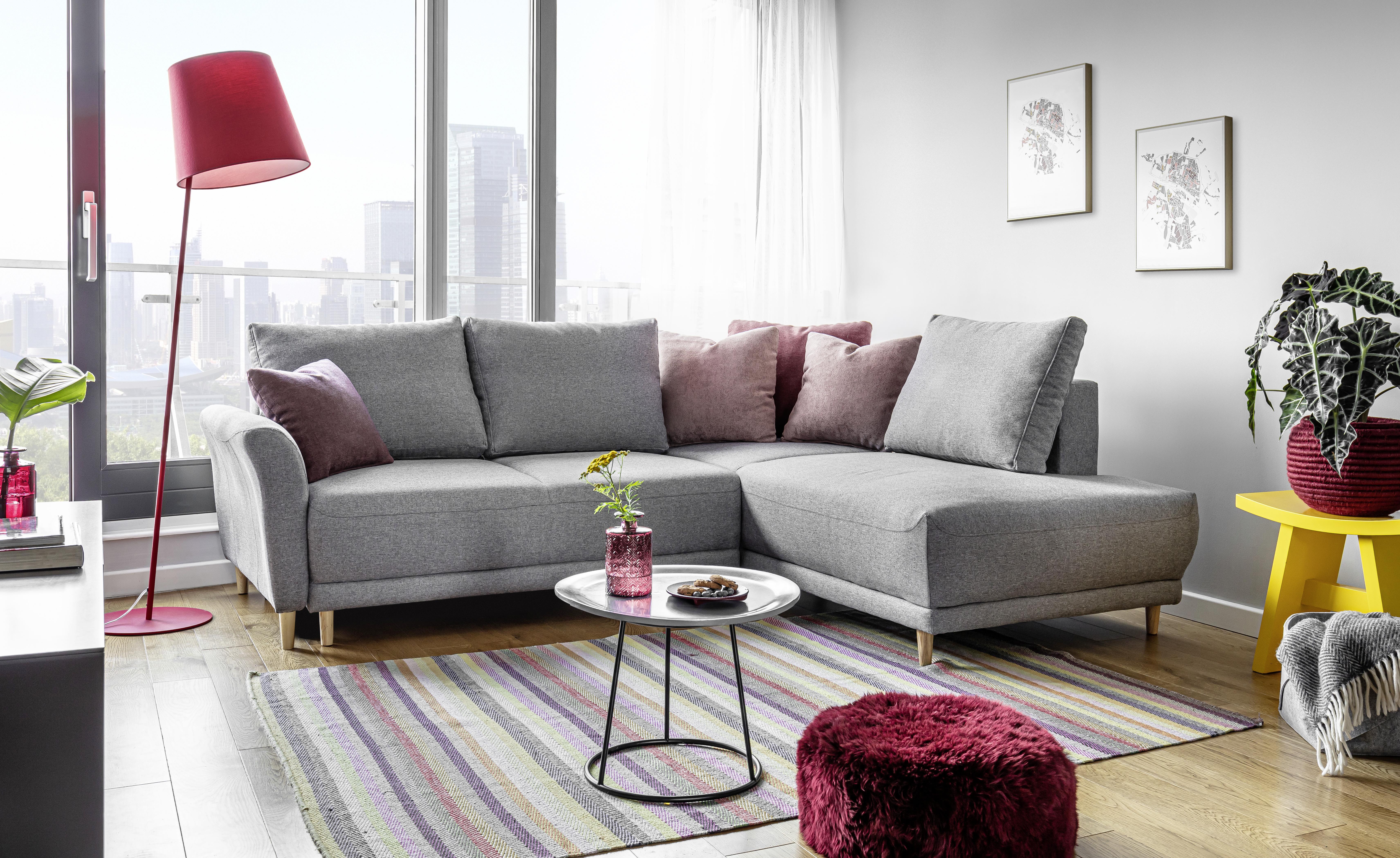 Sedací souprava s rozkladem LEA světle šedá - barvy borovice/světle šedá, Basics, dřevo/textil (240/198cm) - MID.YOU