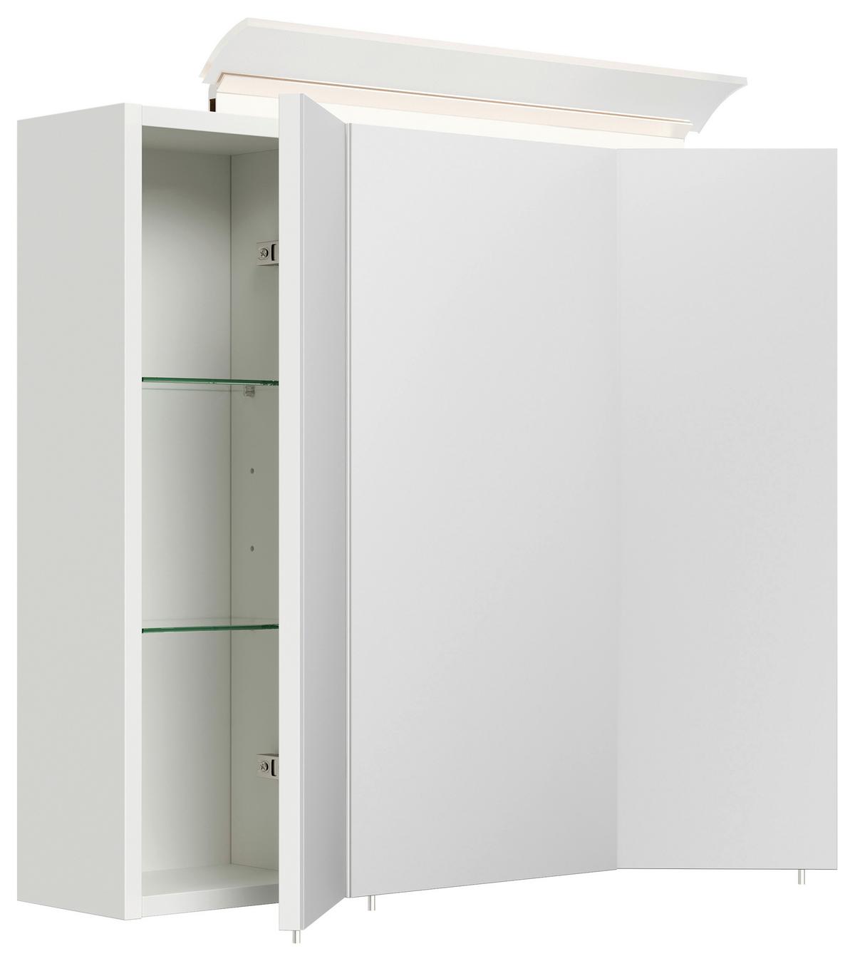 Spiegelschrank Weiß Hochglanz B: 70 cm - Weiß Hochglanz, MODERN, Glas/Holzwerkstoff (70/62/17cm) - MID.YOU